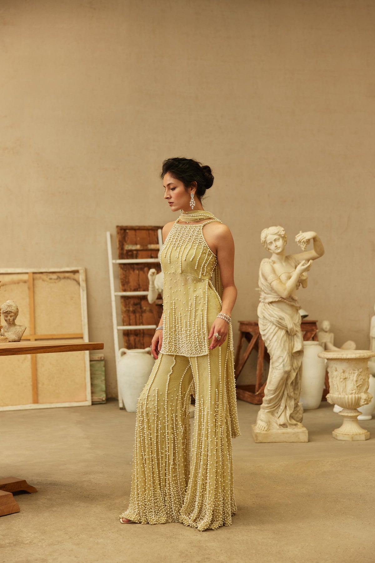 Lemon Pearl Sharara Set