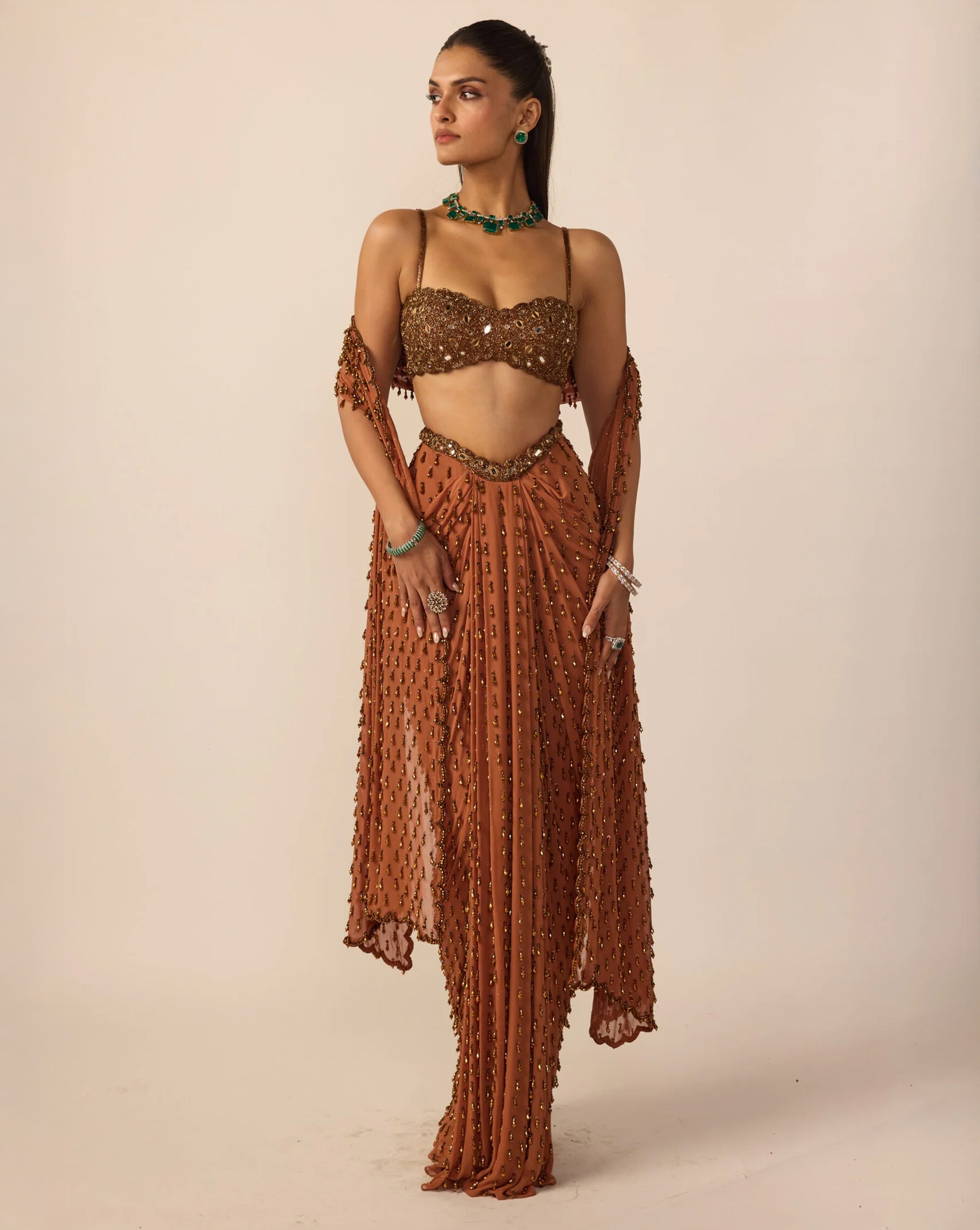 Metallic Copper Single Drop Skirt Set