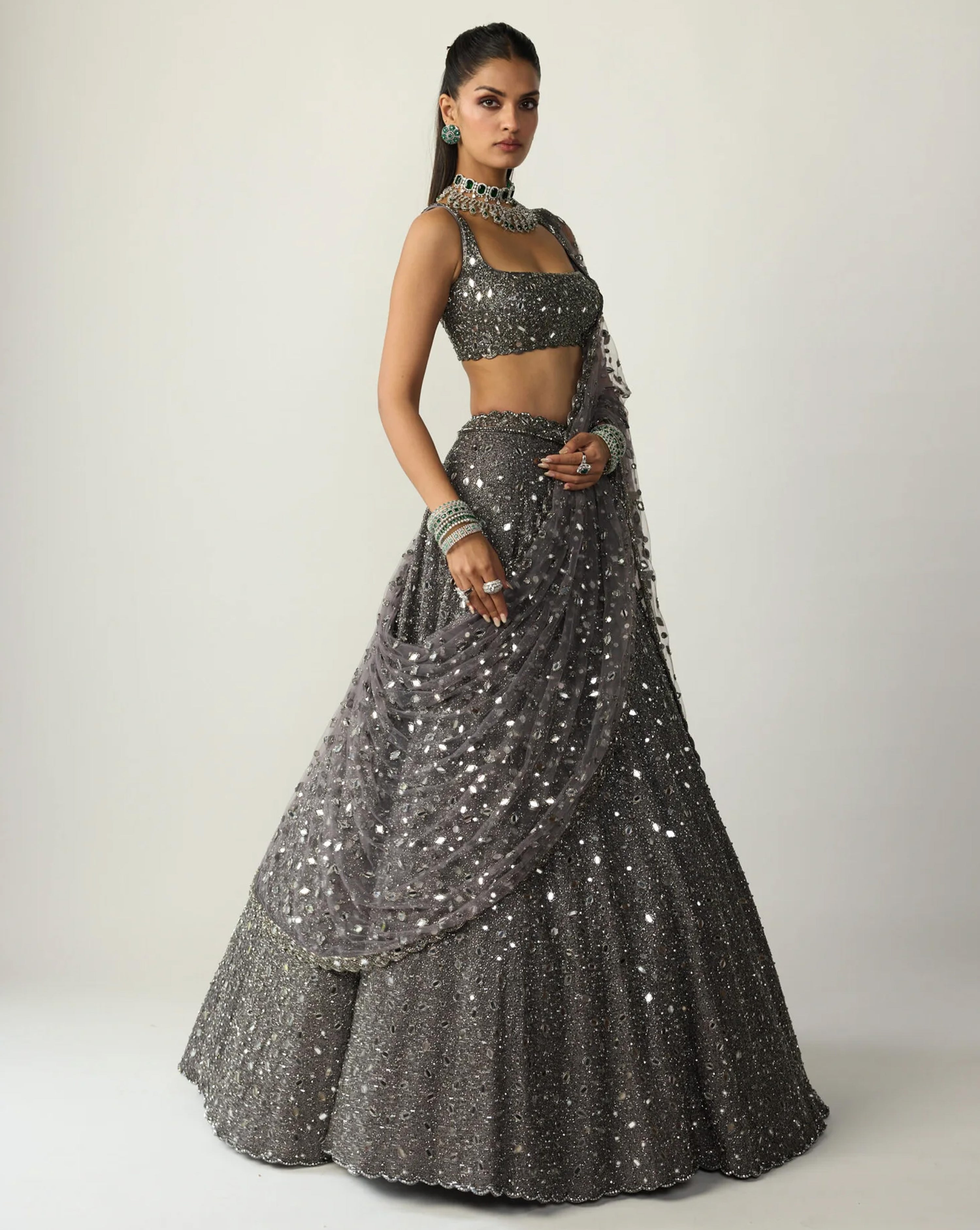 Metallic Grey Lehenga Set