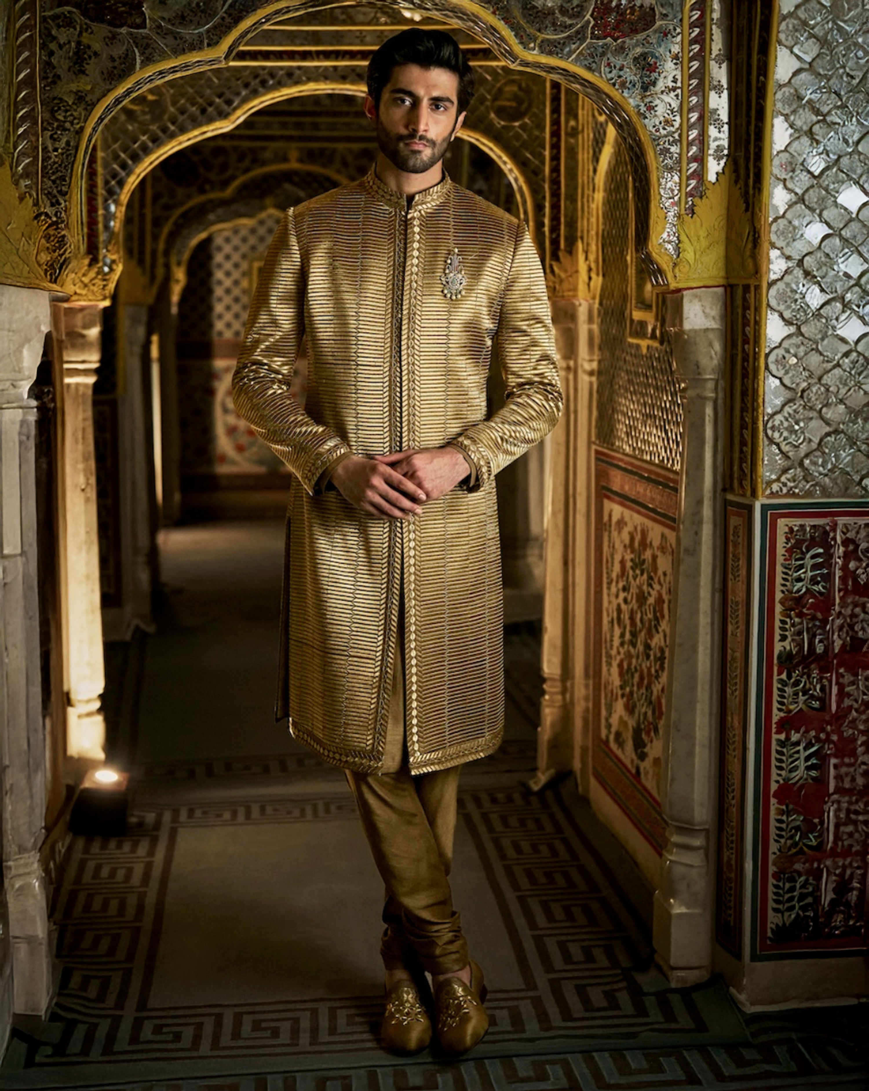 Military Green Sherwani Set