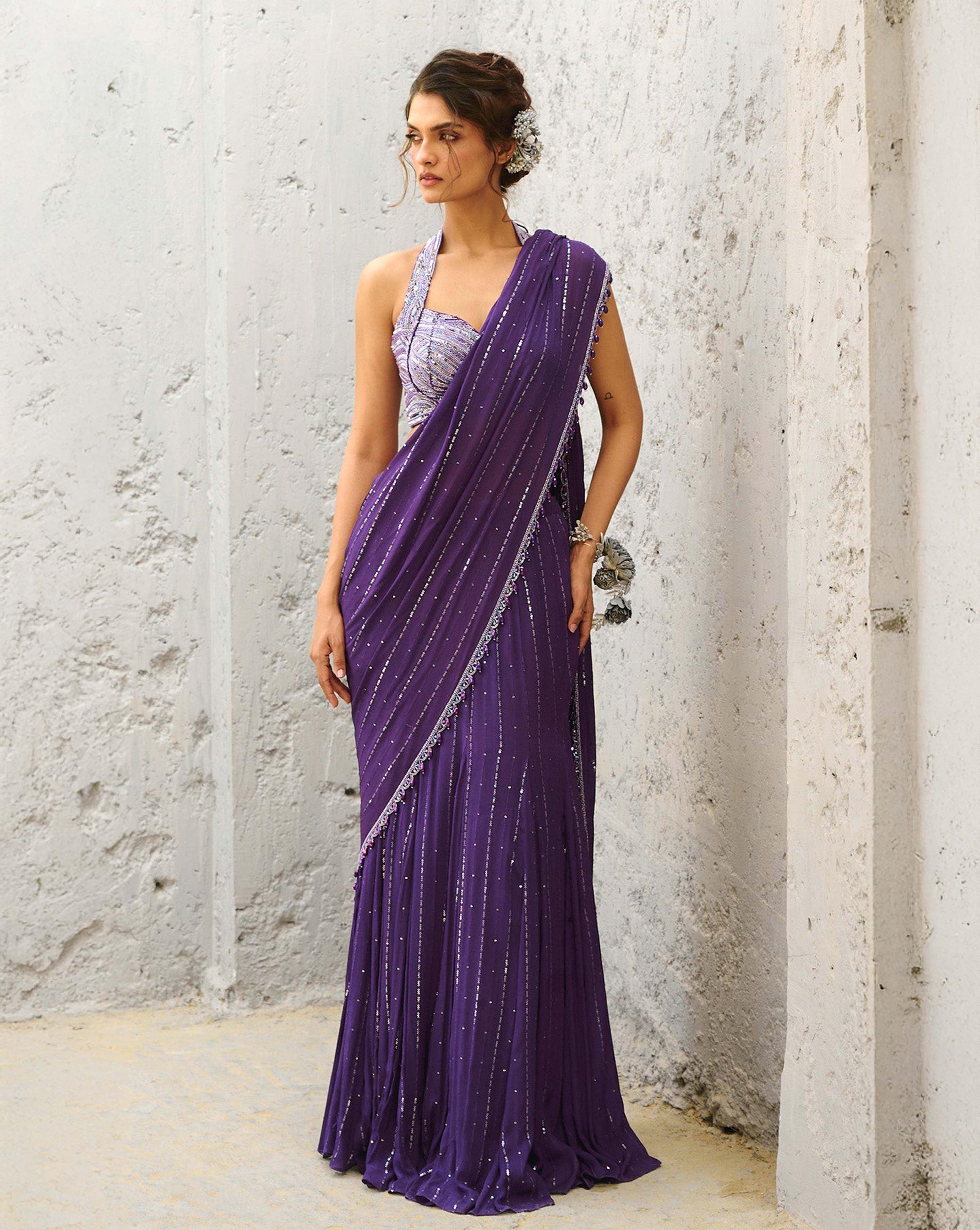 Moon Purple Pre Drape Saree