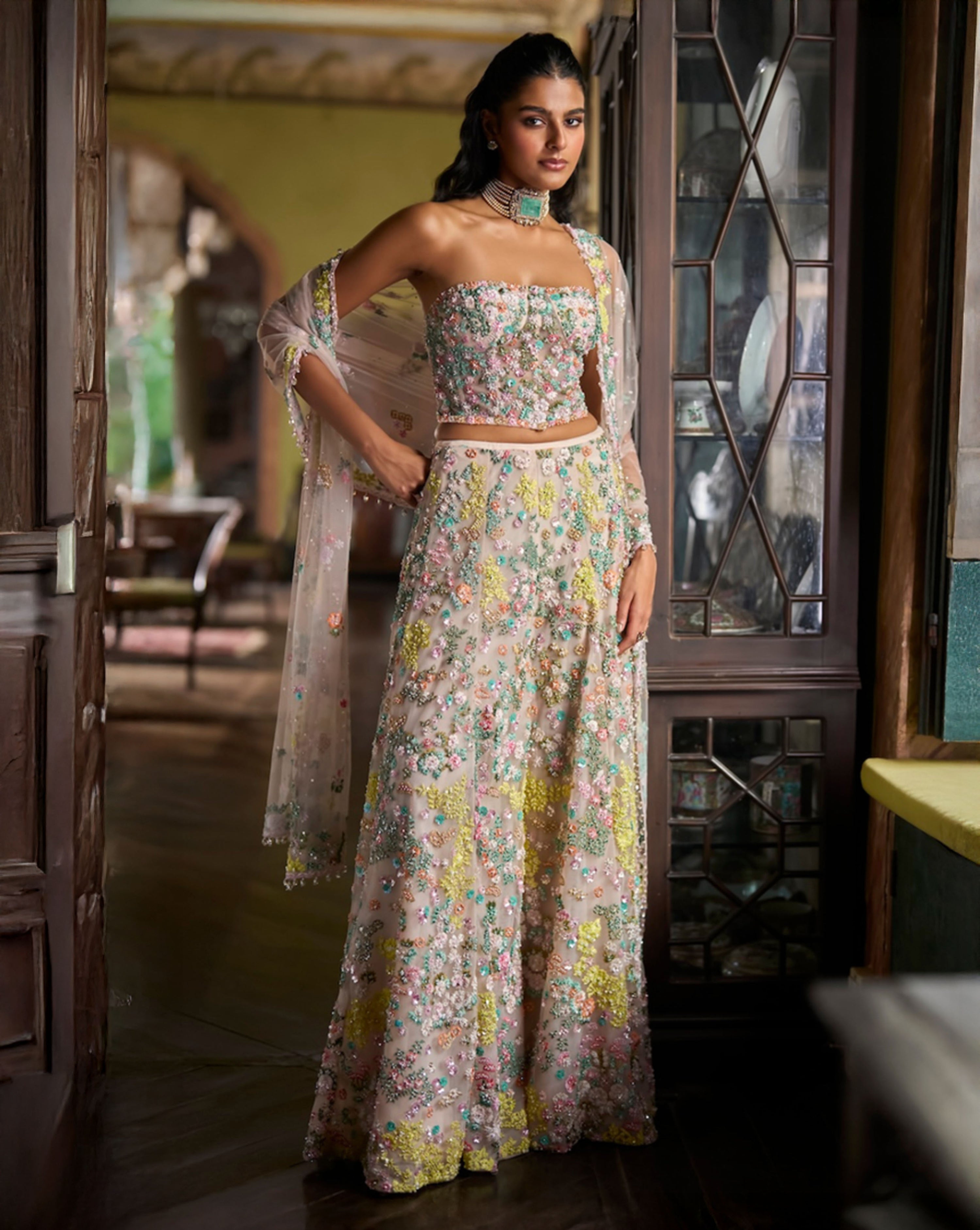 Multi-Coloured Corset Sharara Set