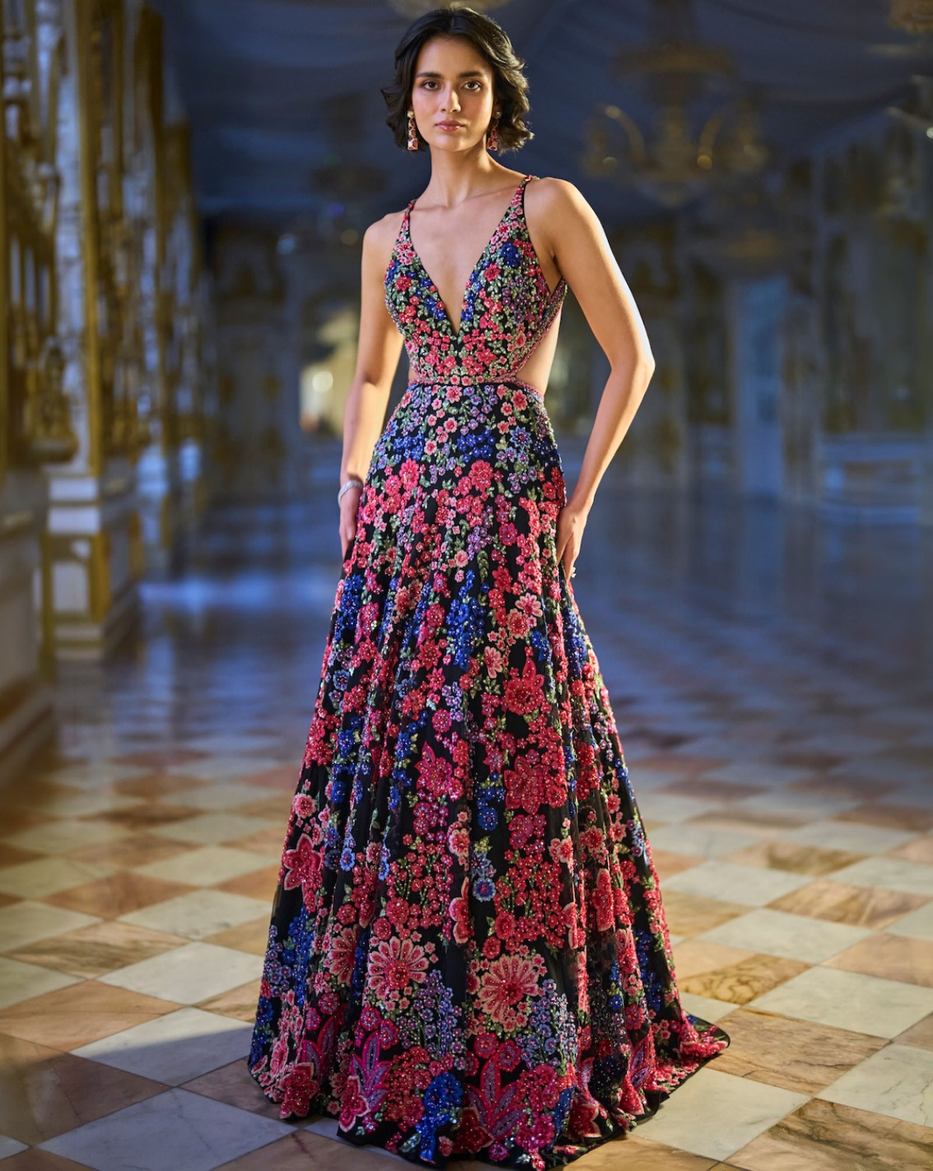 Multi-Coloured Floral Gown