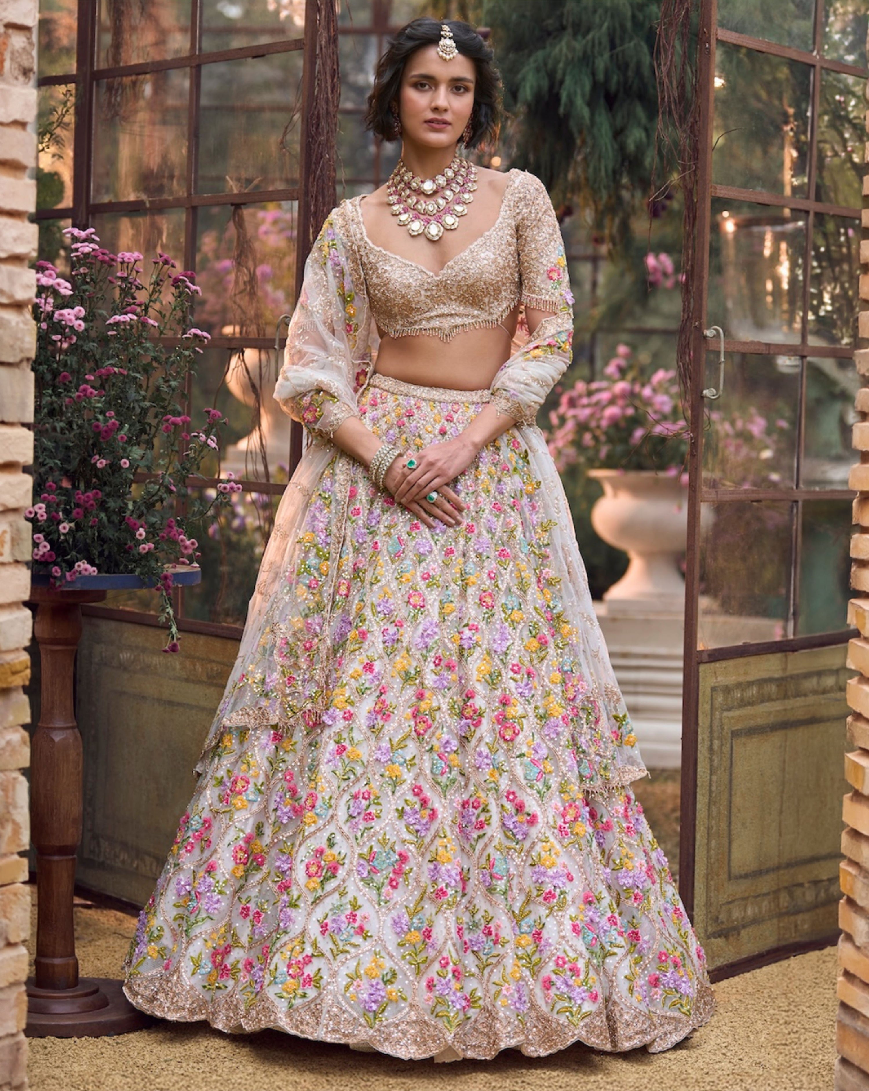 Multi-Coloured Floral Lehenga Set