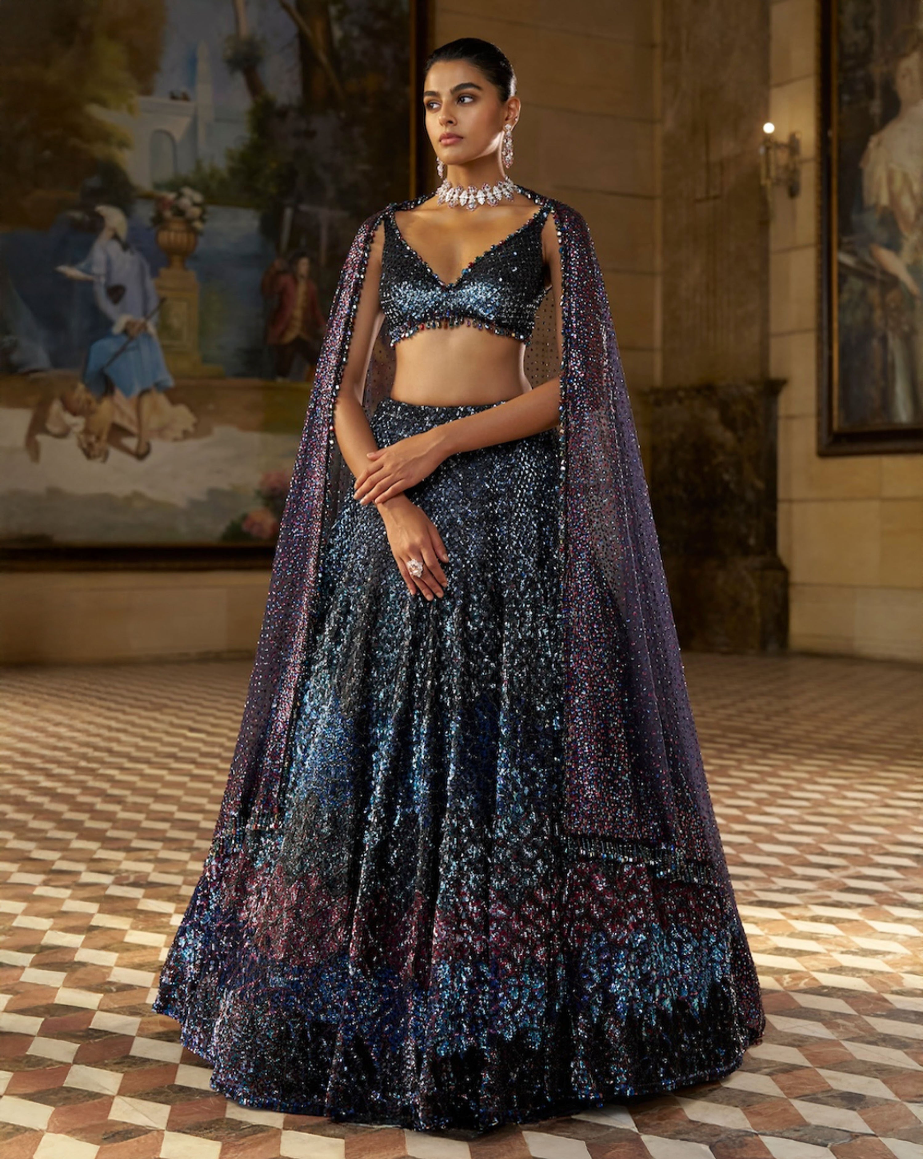Multi - Coloured Sequin Lehenga Set