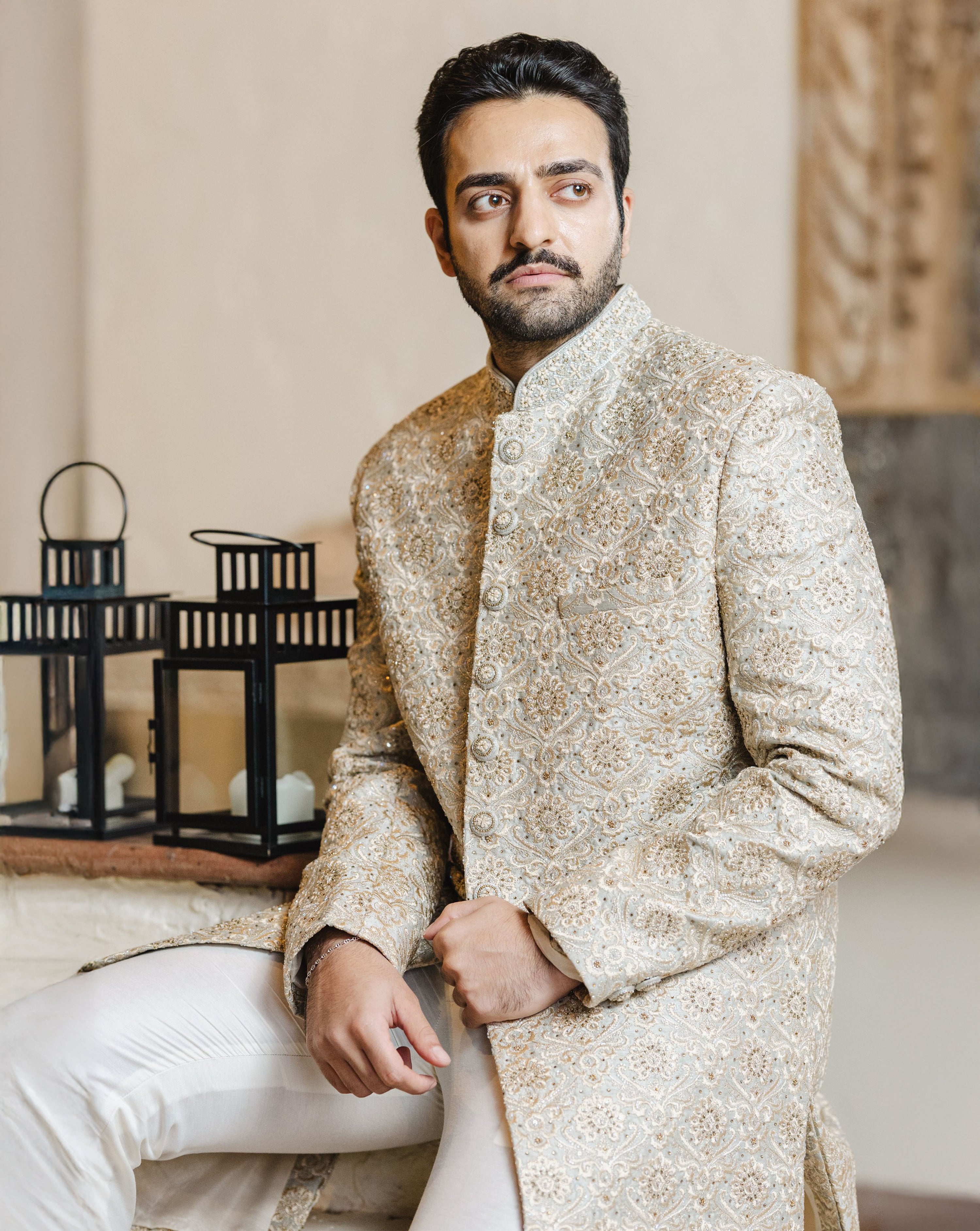 Nabeel Ivory Sherwani with Colorful Embroidery