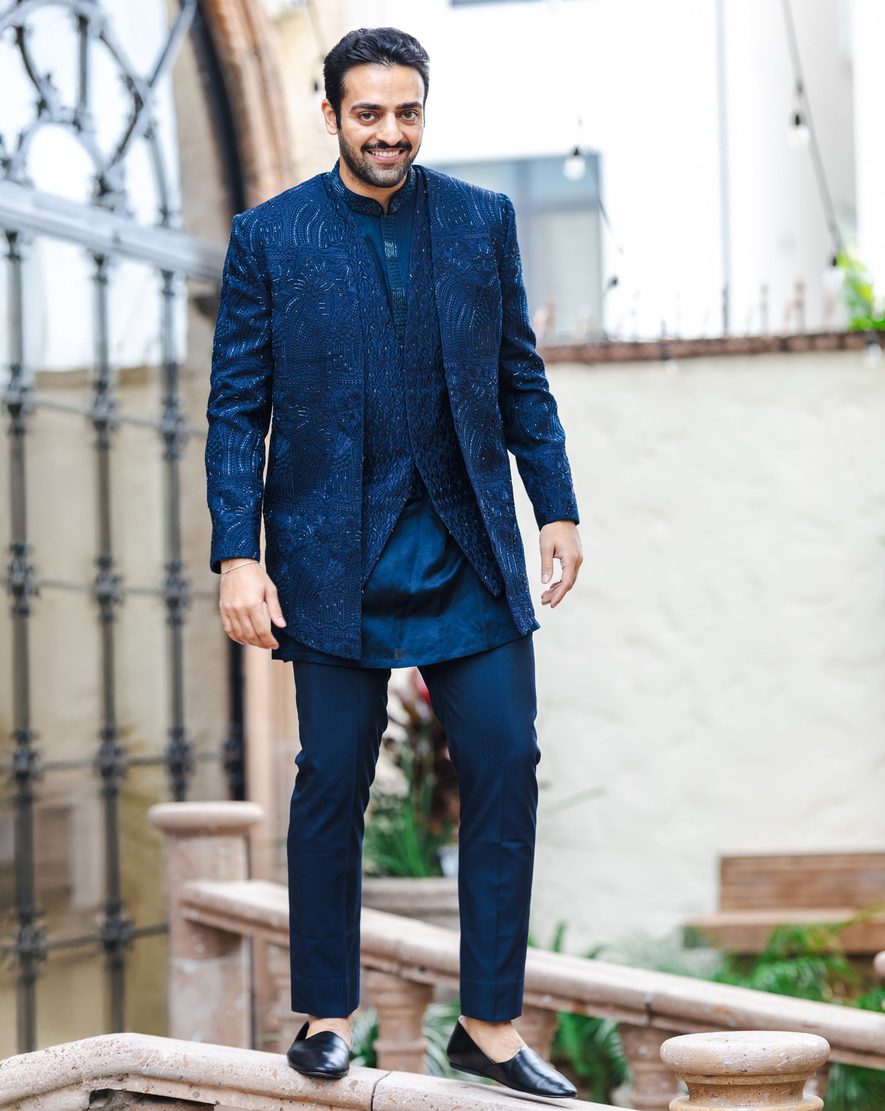 Nadir Navy Sequin Sherwani