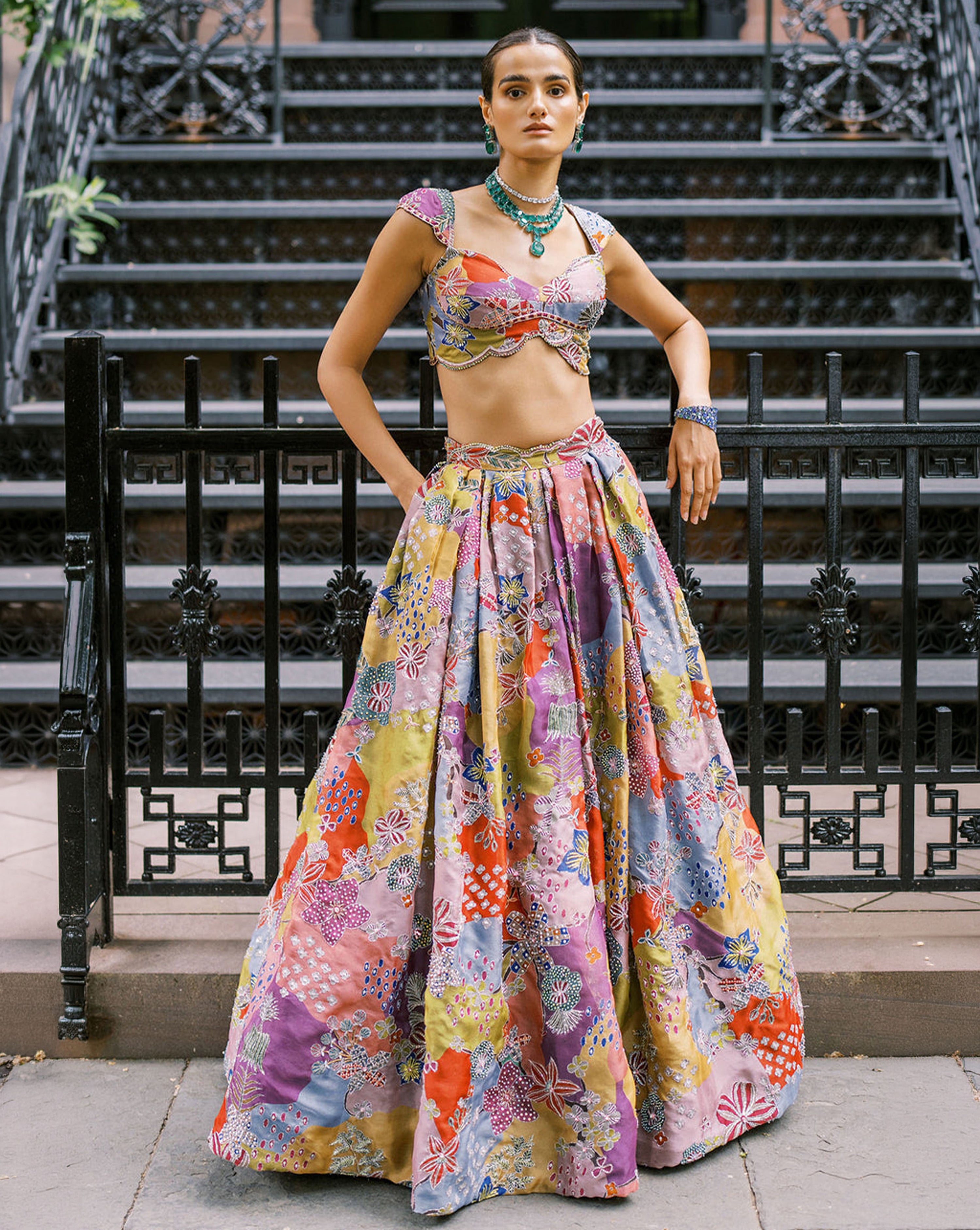 Nolina - Multicolour Organza Lehenga - Ready to Ship
