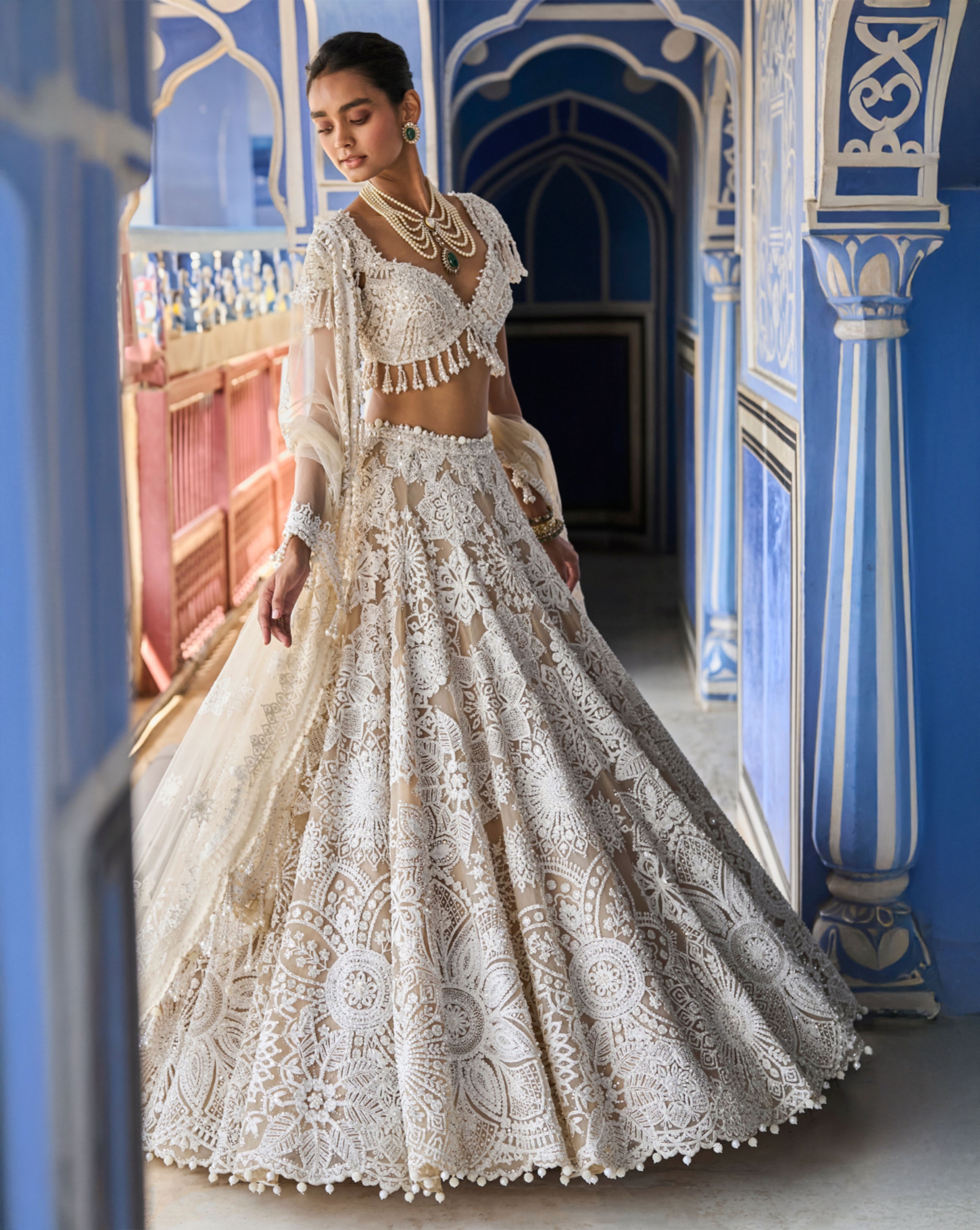 Nude Cream Abstract Lehenga Set