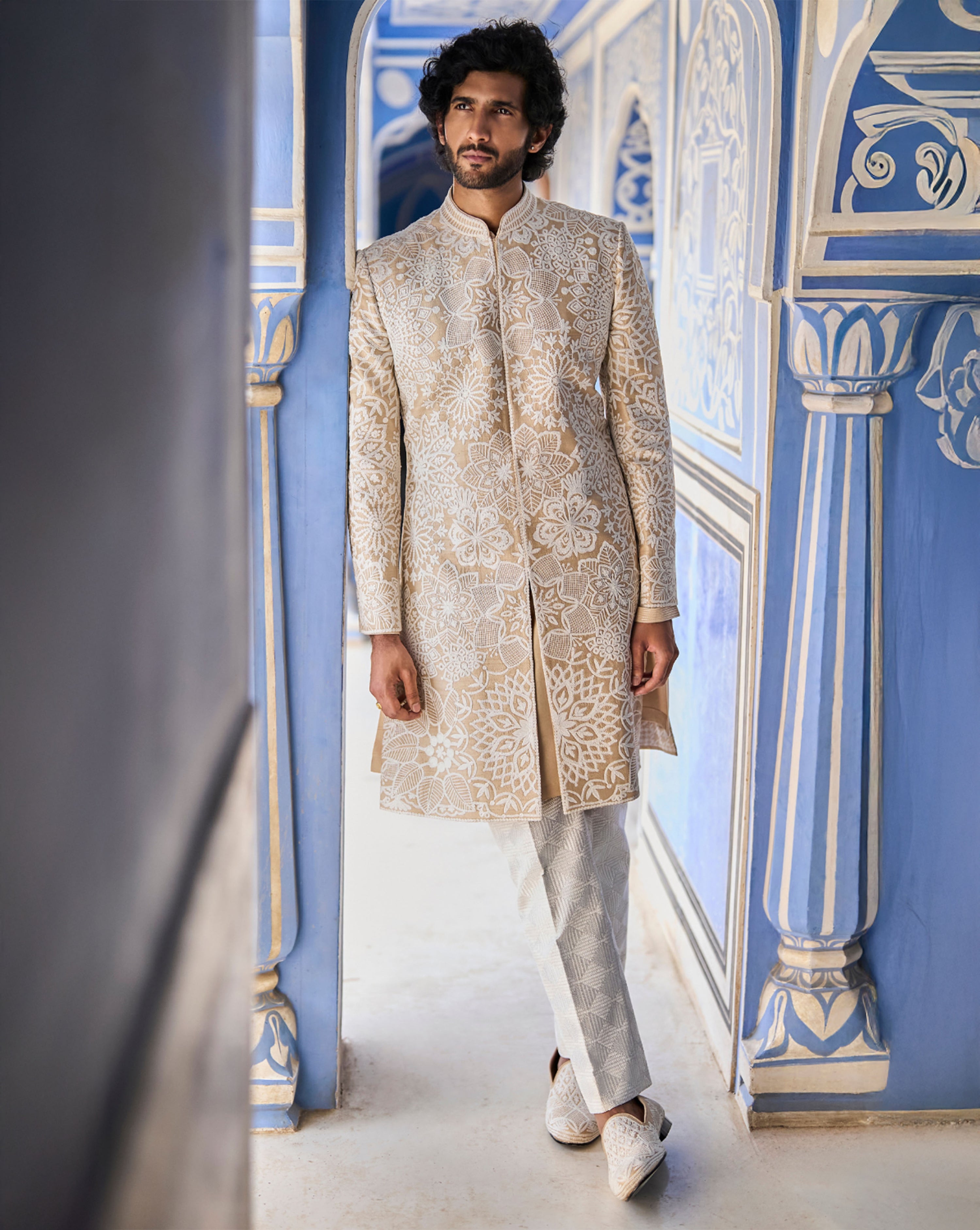 Nude Cream Sherwani Set