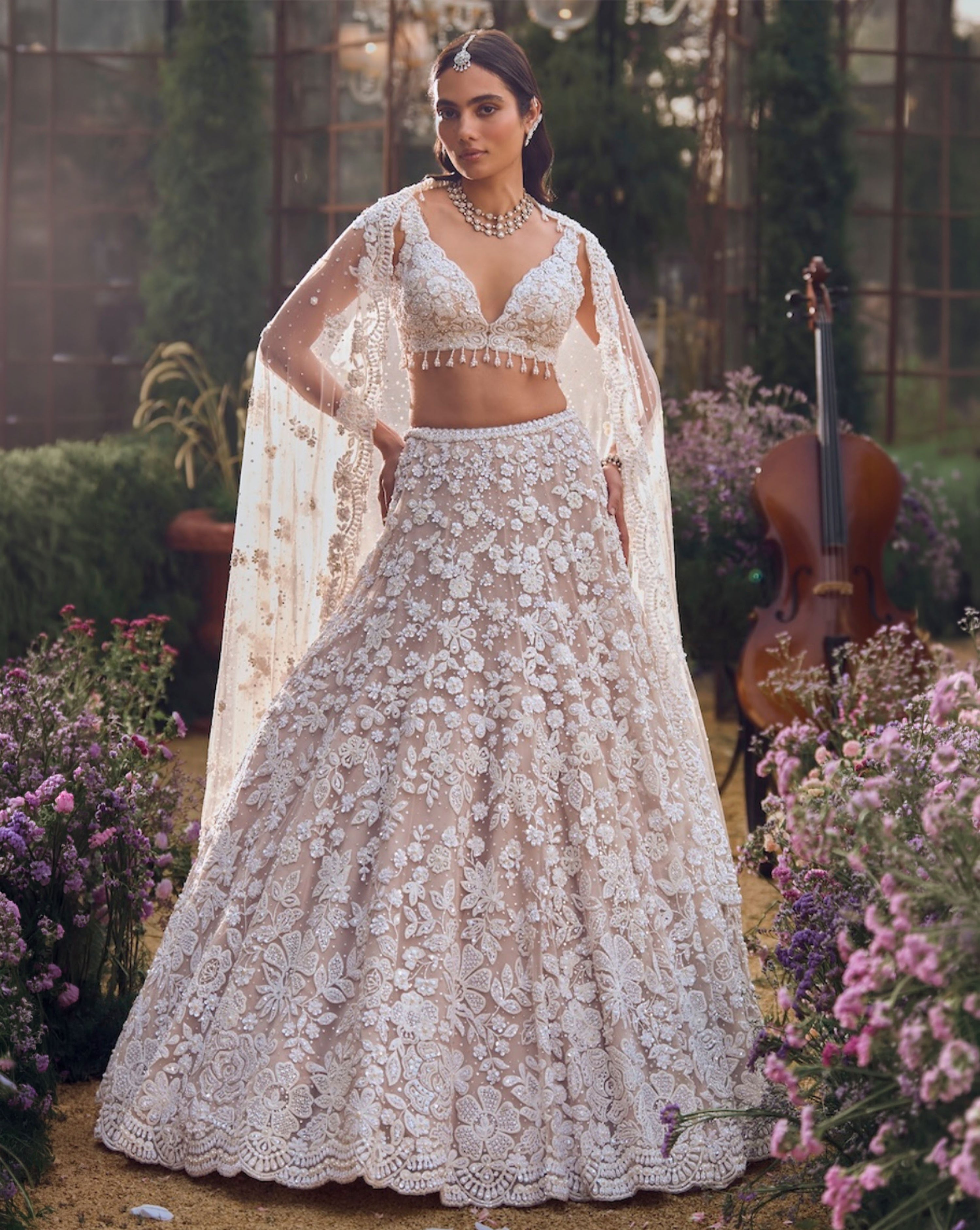 Nude Floral Lehenga Set