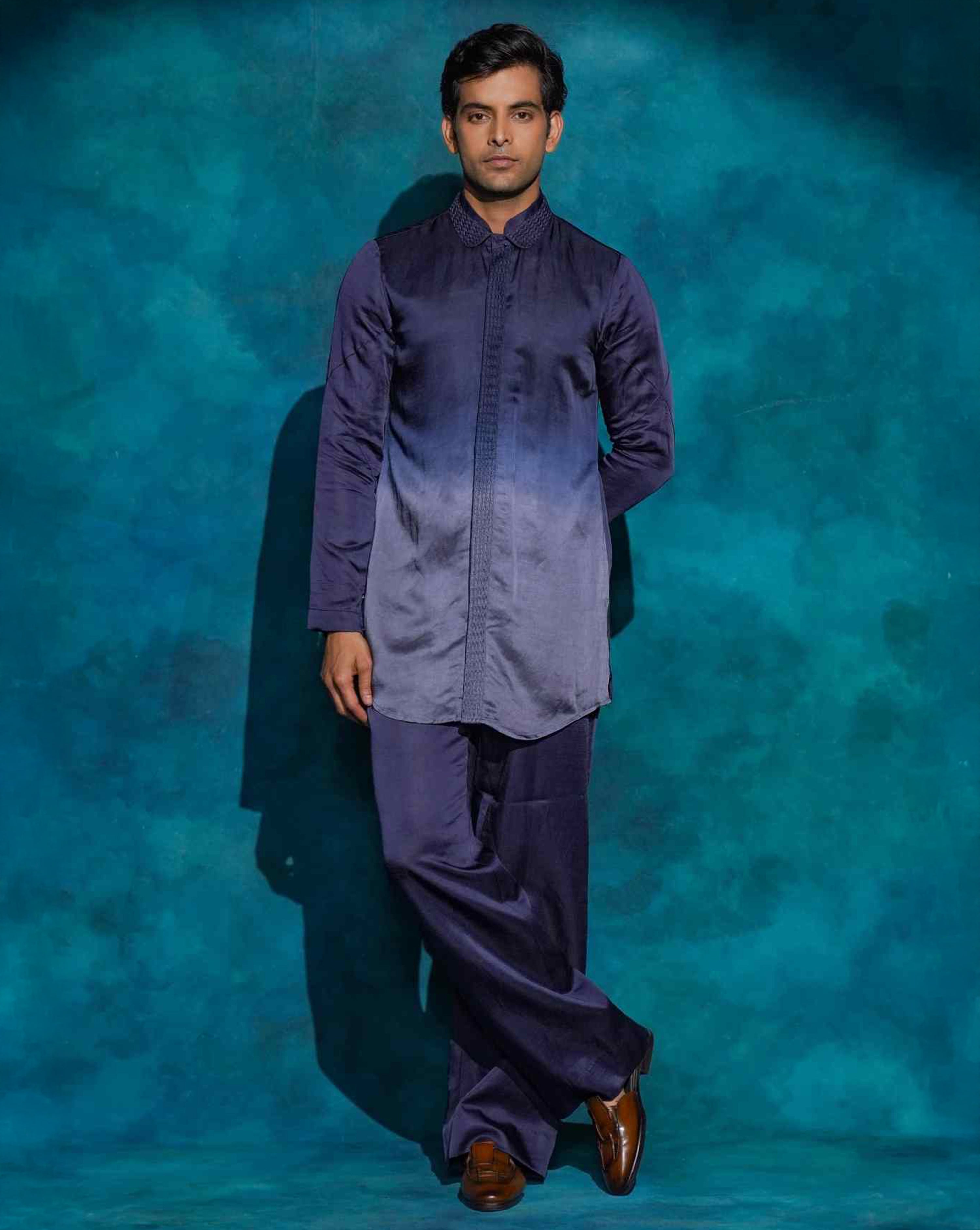 Oceanic Purple Ombre Short Kurta Set