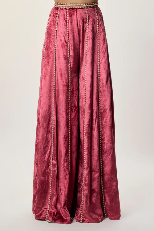 Yasmin Cranberry Georgette Embroidered Choli & Velvet Sharara