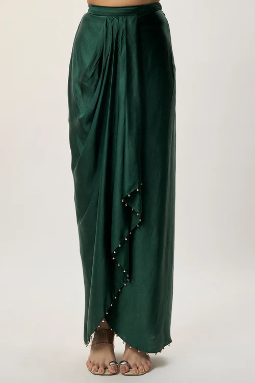 Sia Emerald Green Georgette Embroidered Choli And Modal Satin Dhoti Skirt