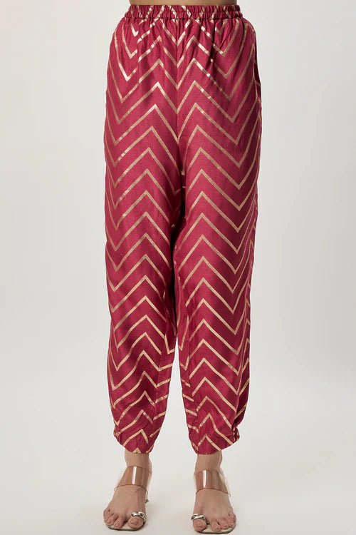 Raniya Cranberry Dola Silk Embroidered Kaftan And Jogger Pant