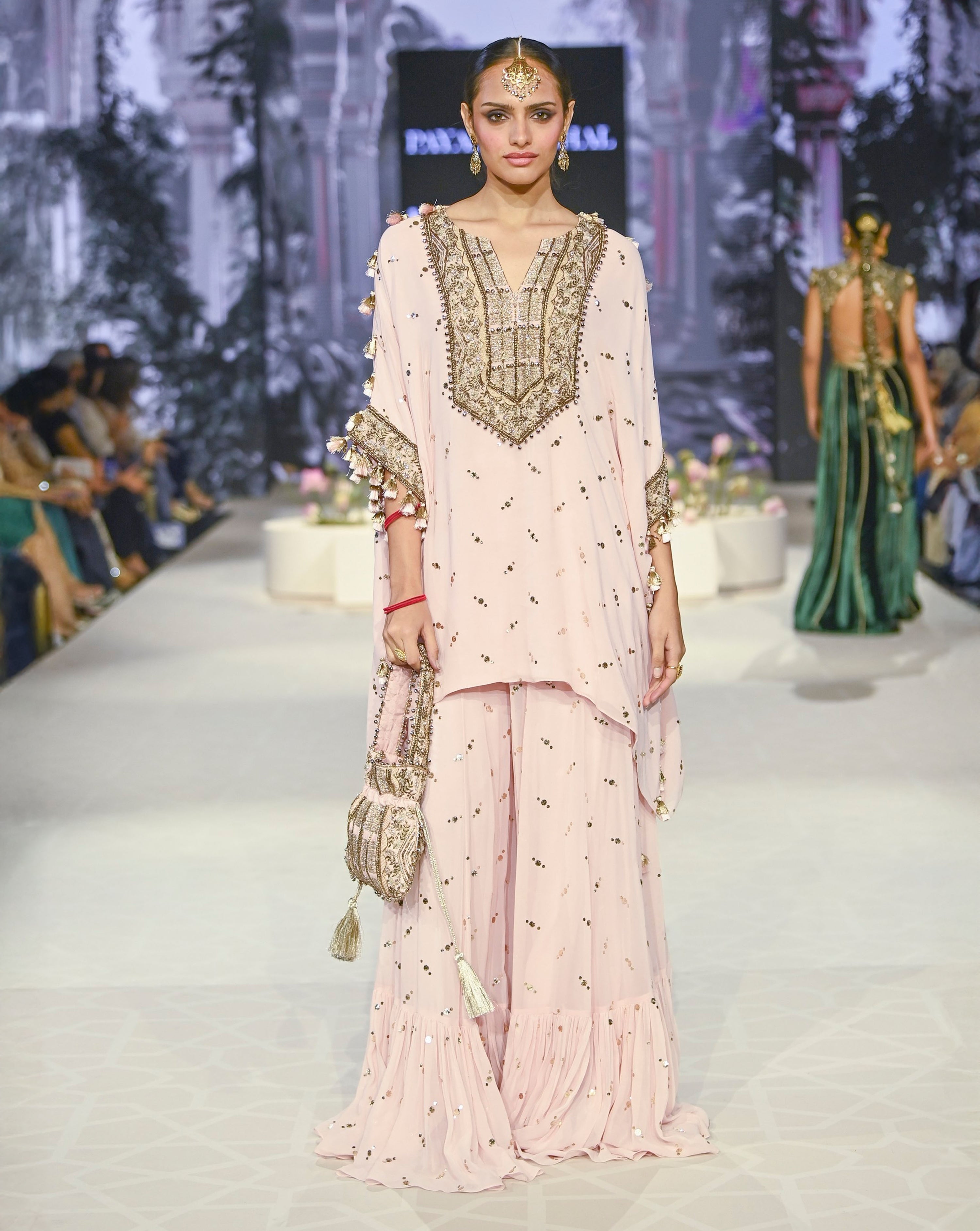 Shahnaaz Blush Pink Embroidered Kurta With Frill Sharara