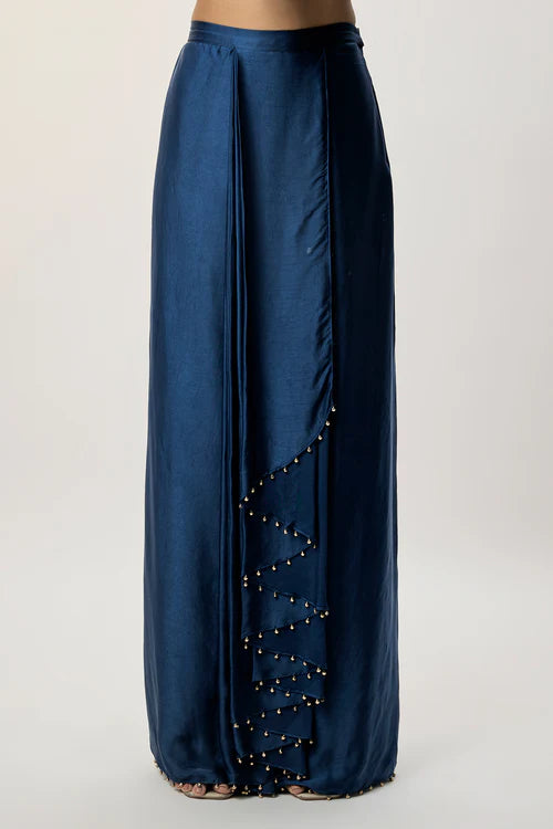 Samira Navy Blue Velvet Embroidered Yoke And With Dhoti Skirt And Belt