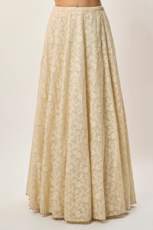 Yasna Stone Georgette Half Back Covered Embroidered Choli With Lehenga And Mukaish Mul Dupatta