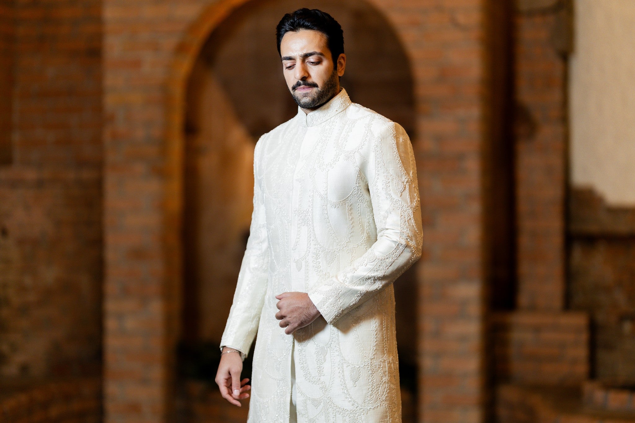 Rayyan Ivory Self Embroidered Sherwani