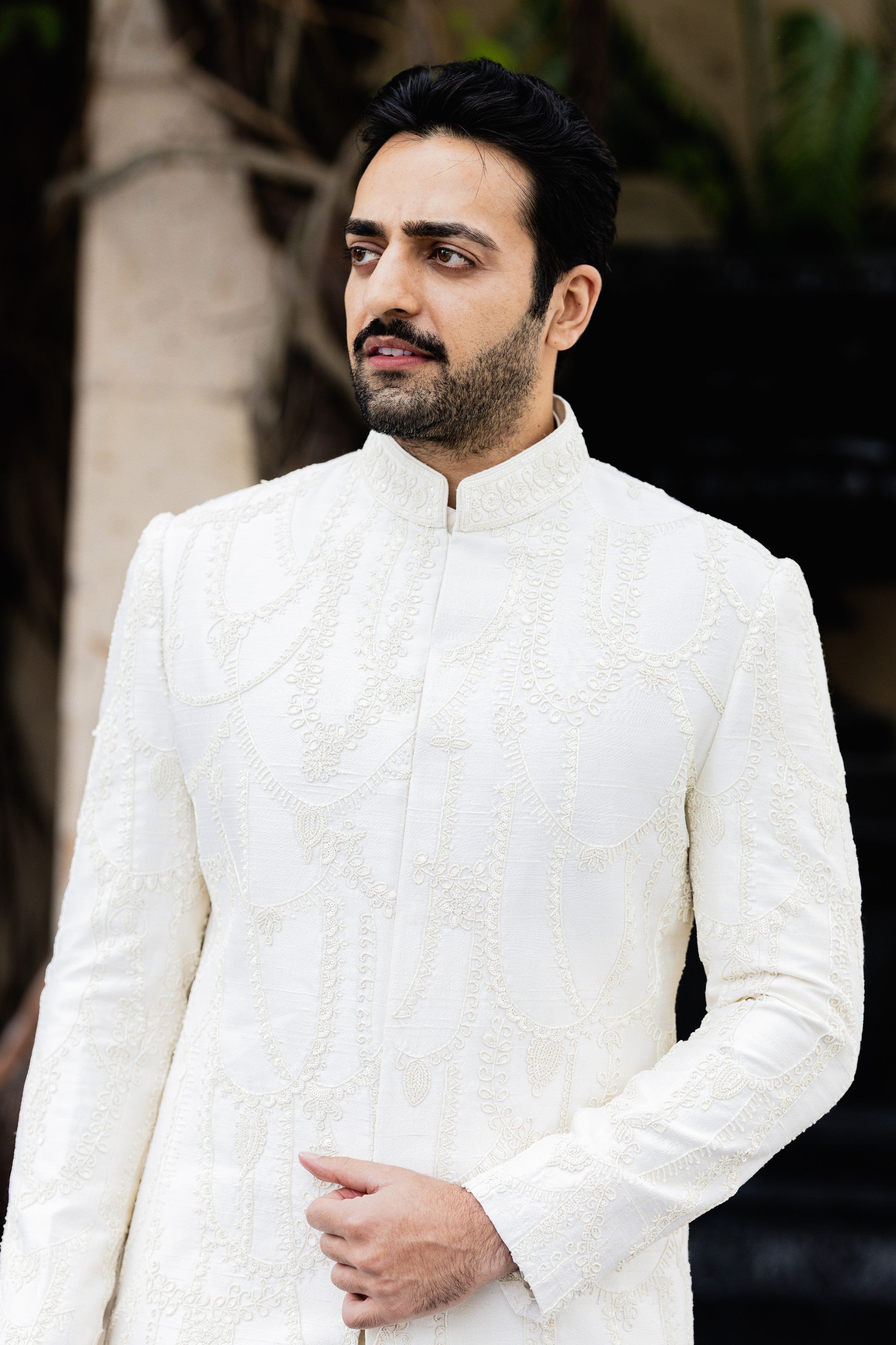 Rayyan Ivory Self Embroidered Sherwani