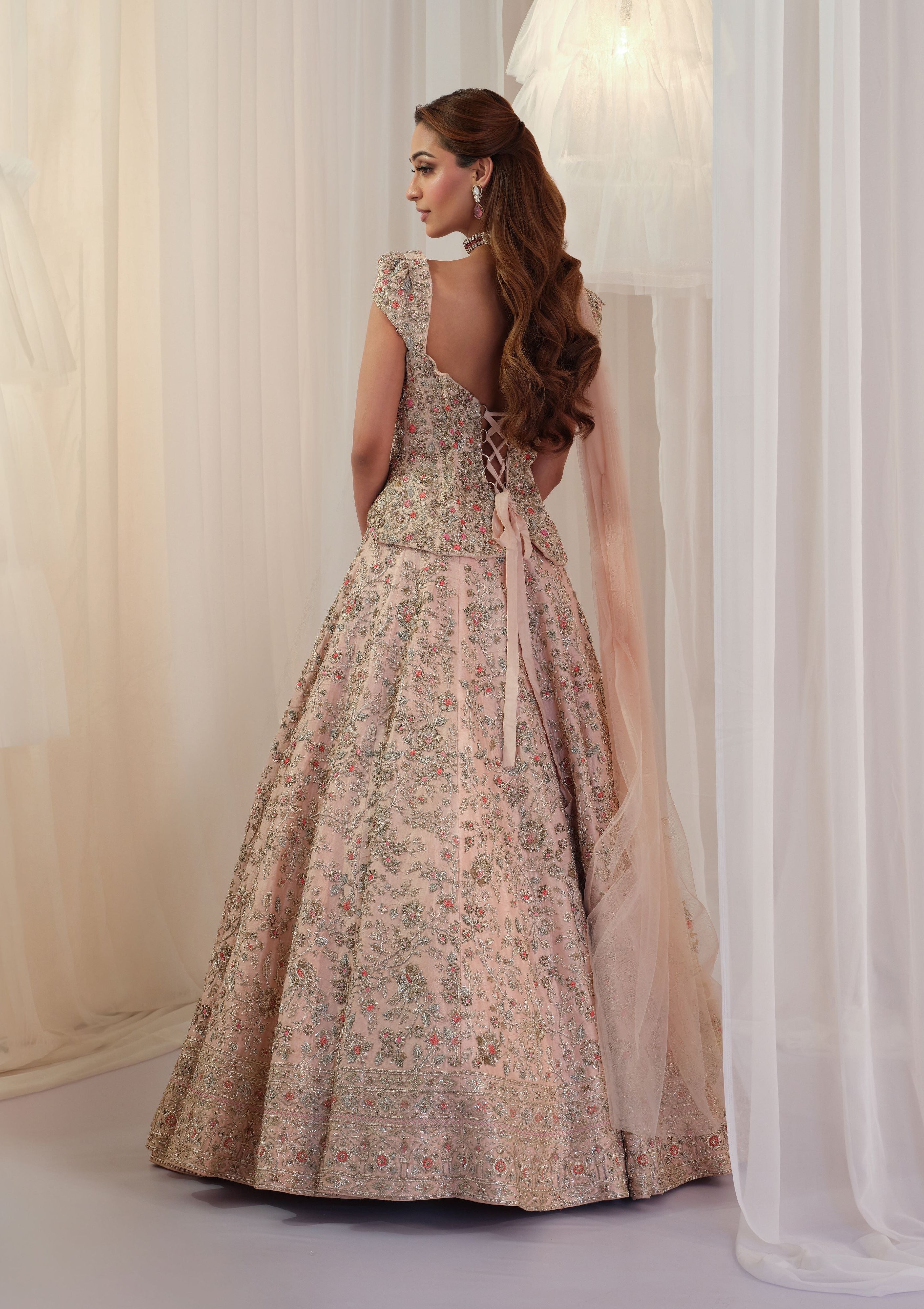 Blush Hand Embellished Corset With Lehenga & Dupatta
