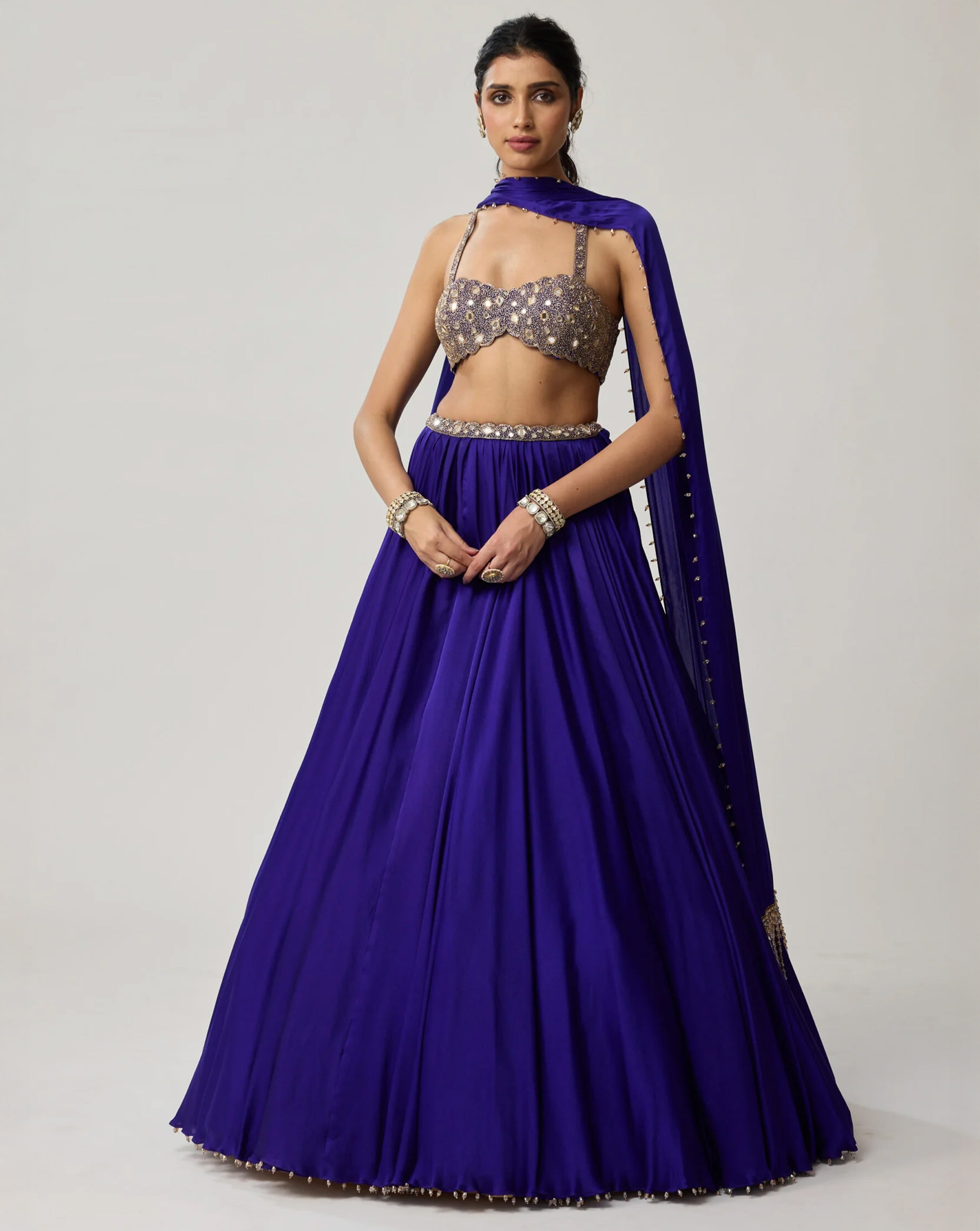 Persian Blue Mirror Satin Skirt Set