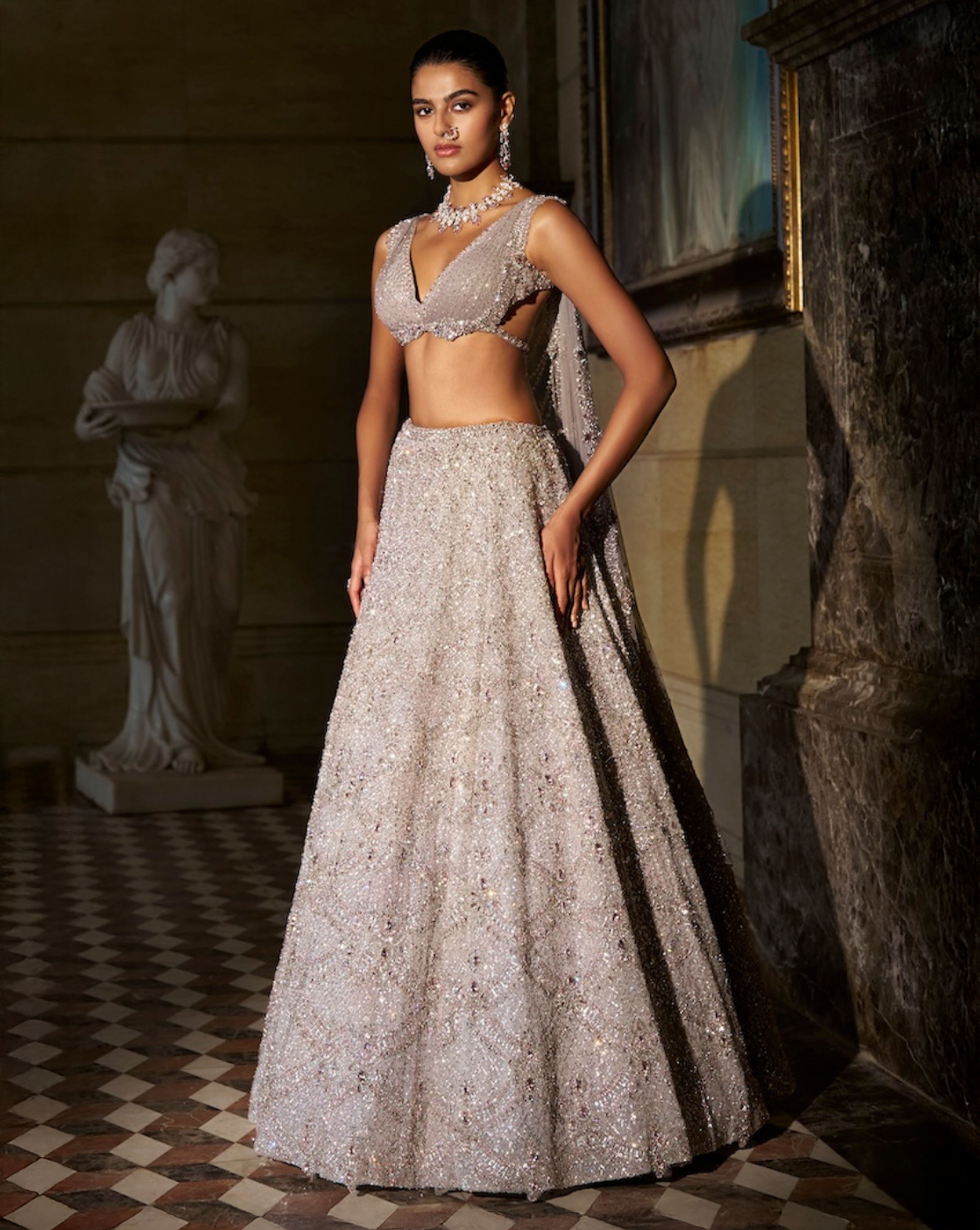 Pink Crystal Lehenga Set