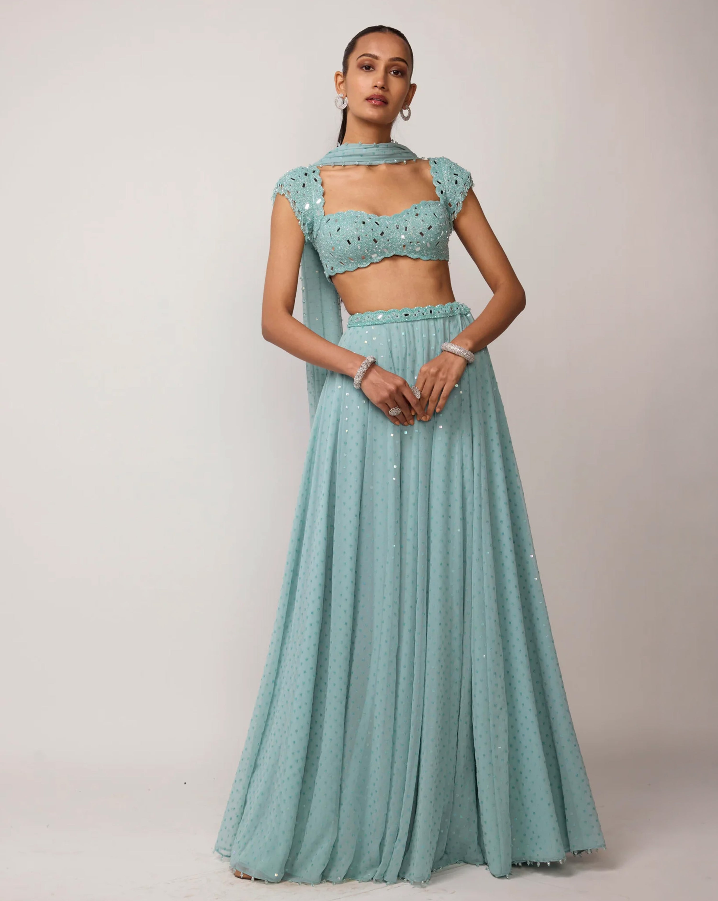 Powder Blue Geogette Skirt Set