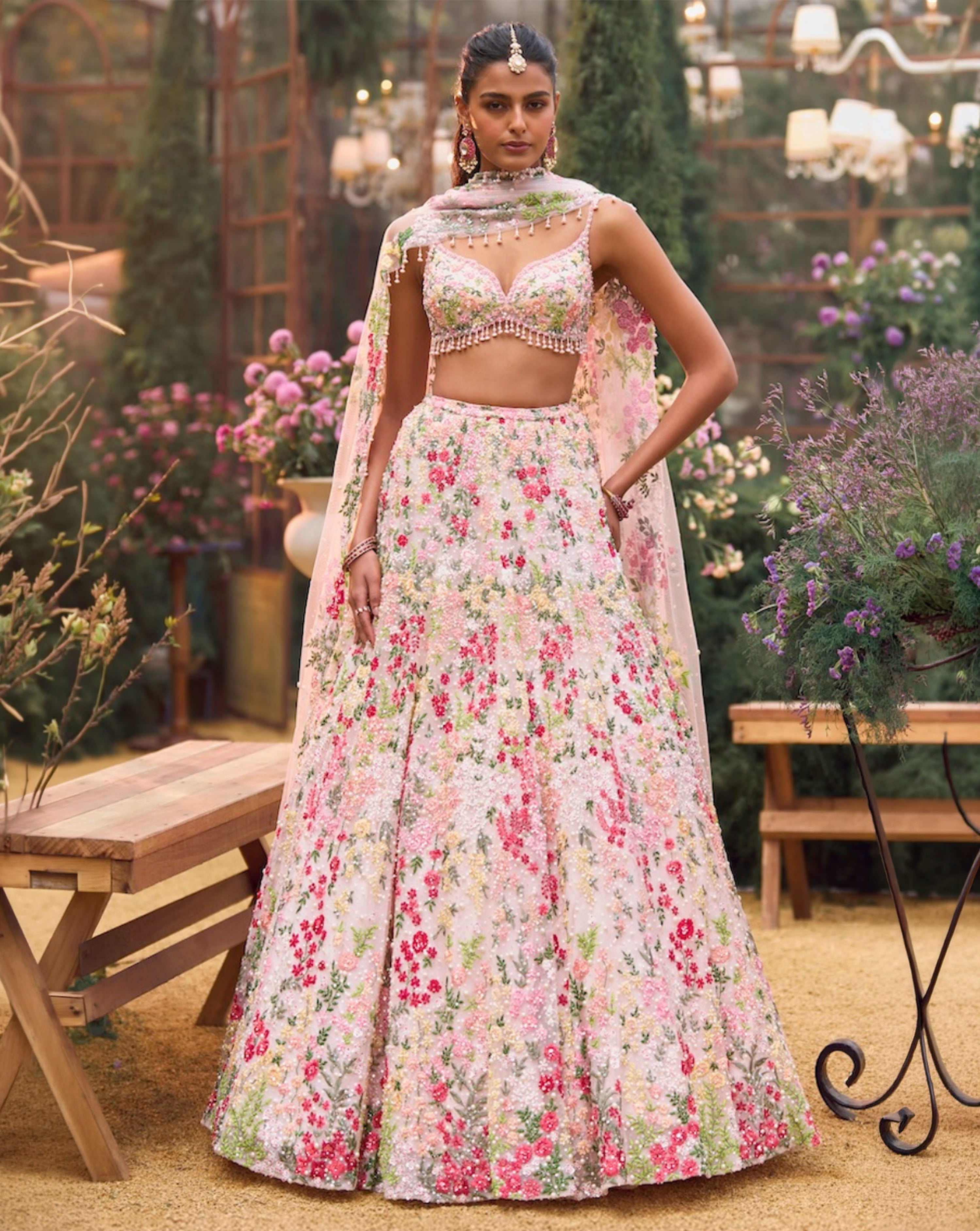 Powder Peach Multi-Coloured Lehenga Set