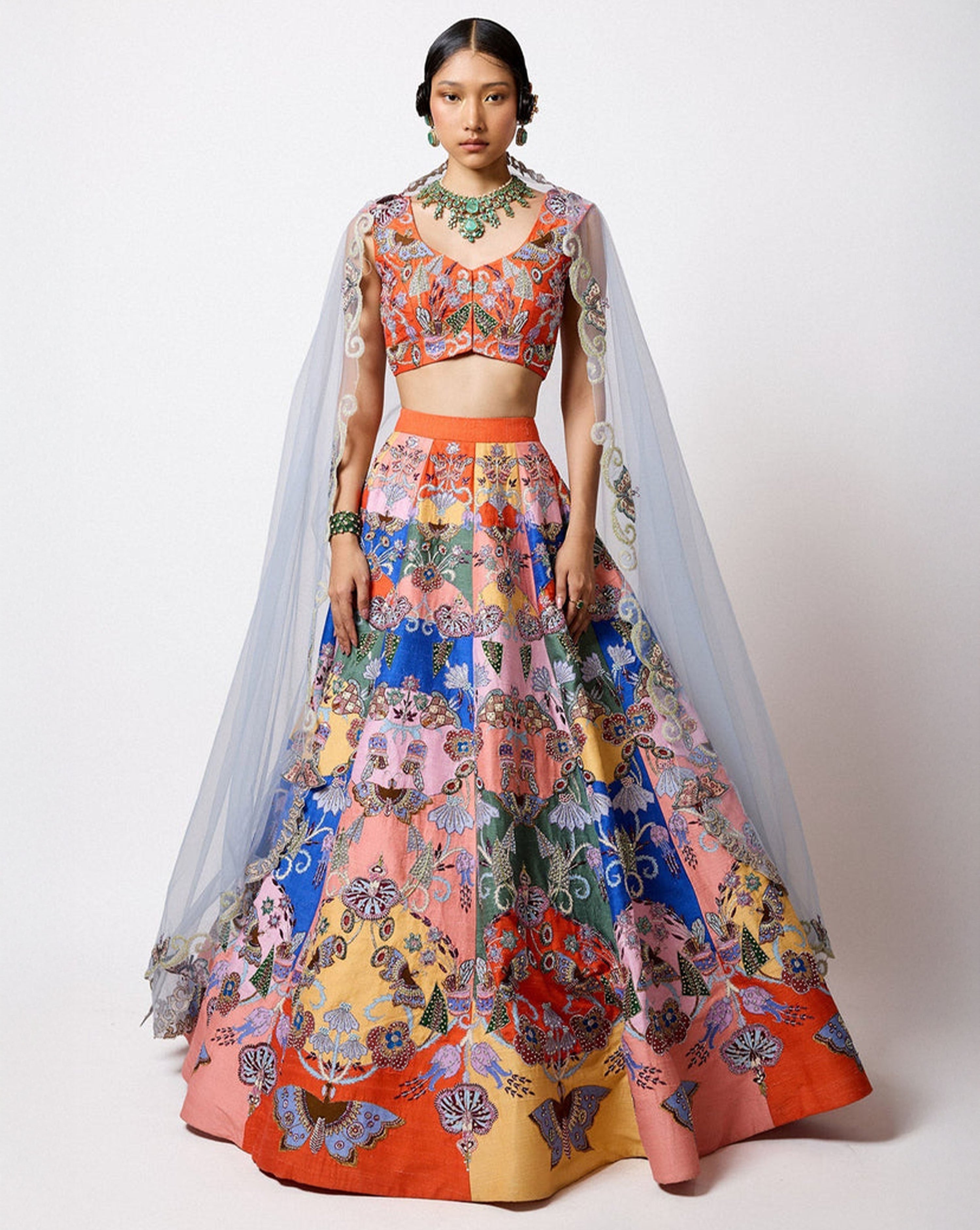 Prismara - Multicolour Kasab Satin Lehenga - Ready to Ship