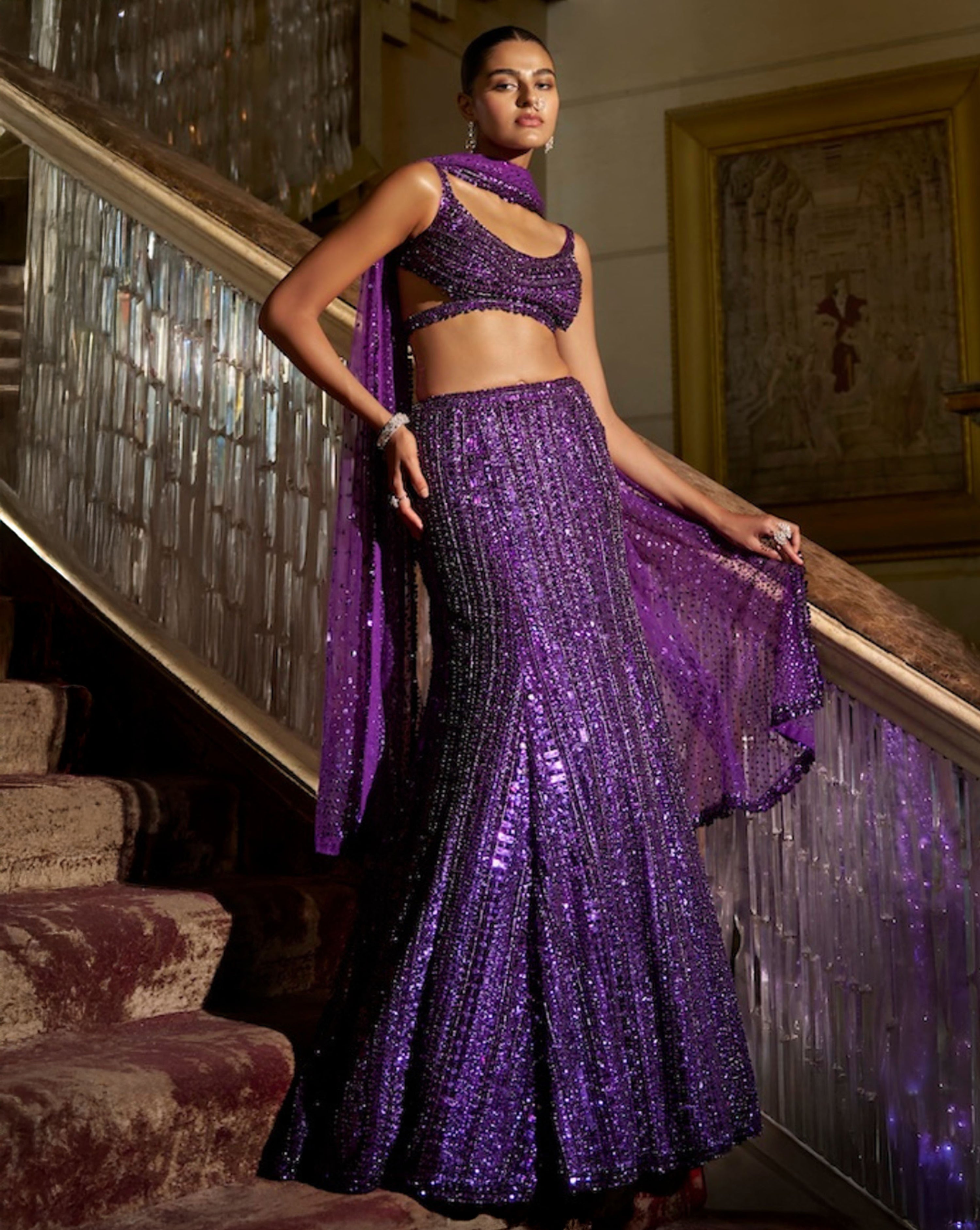 Purple Sequin Skirt Set