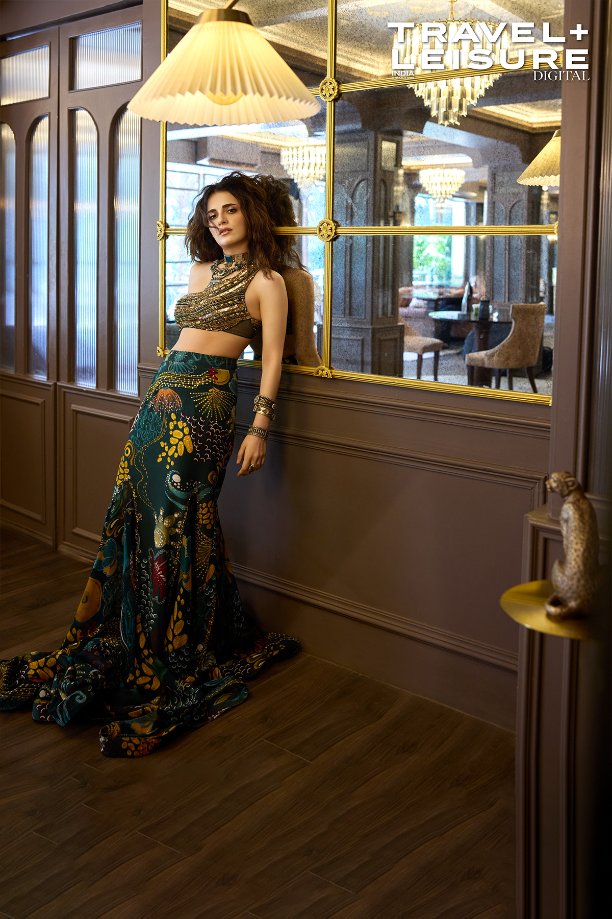 Radhika Madan in Dark Green Embroidered Blouse And Fishtail Skirt Set