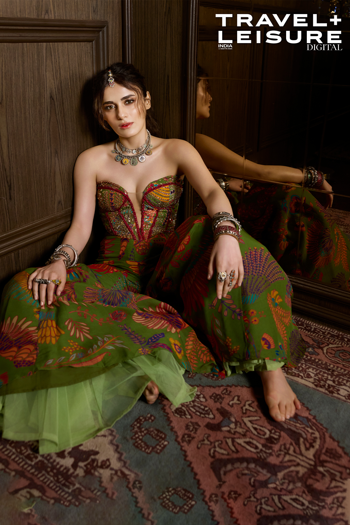 Radhika Madan In Pear Green Printed Highlighted Bell Bottom Pants Set