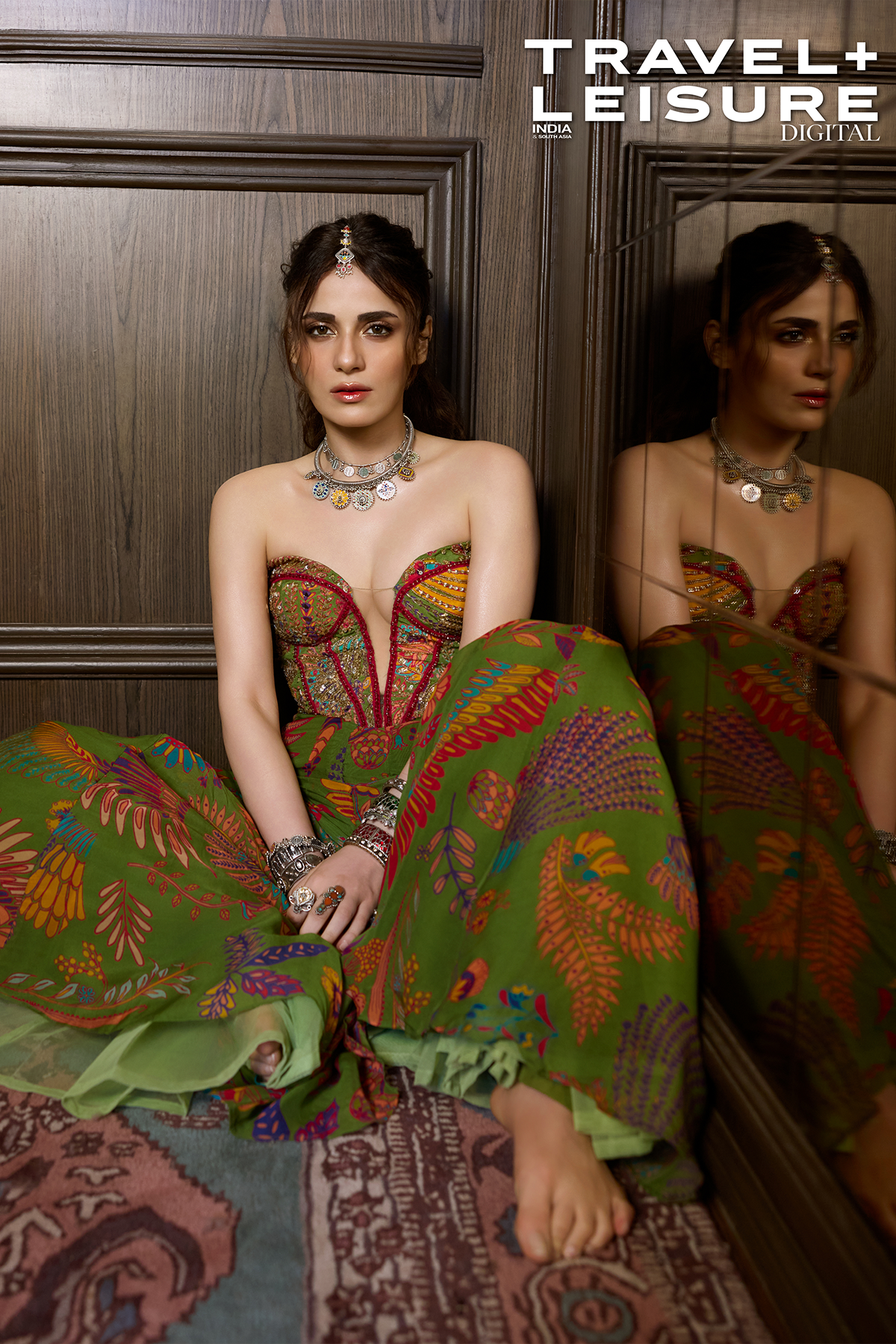 Radhika Madan In Pear Green Printed Highlighted Bell Bottom Pants Set