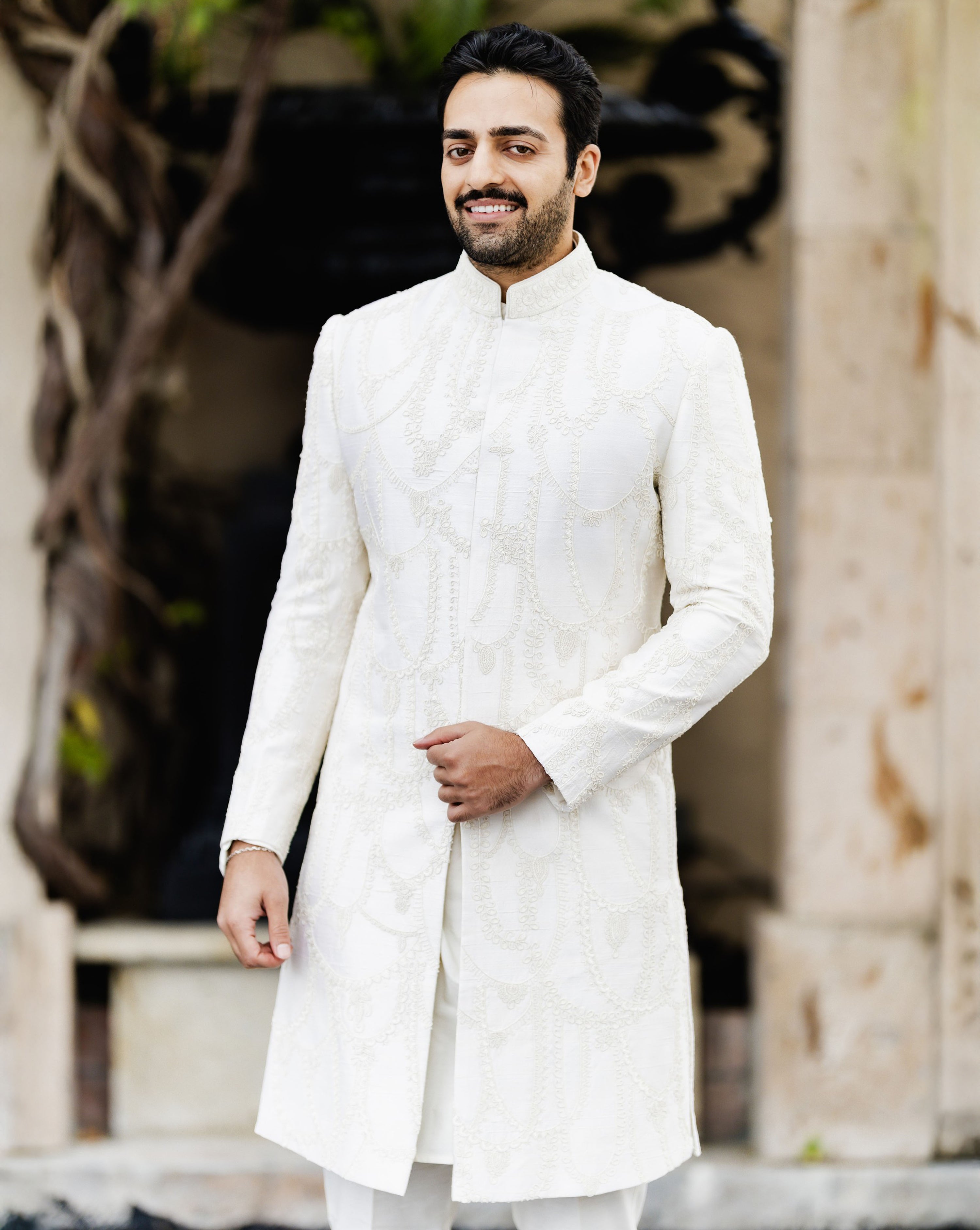 Rayyan Ivory Self Embroidered Sherwani