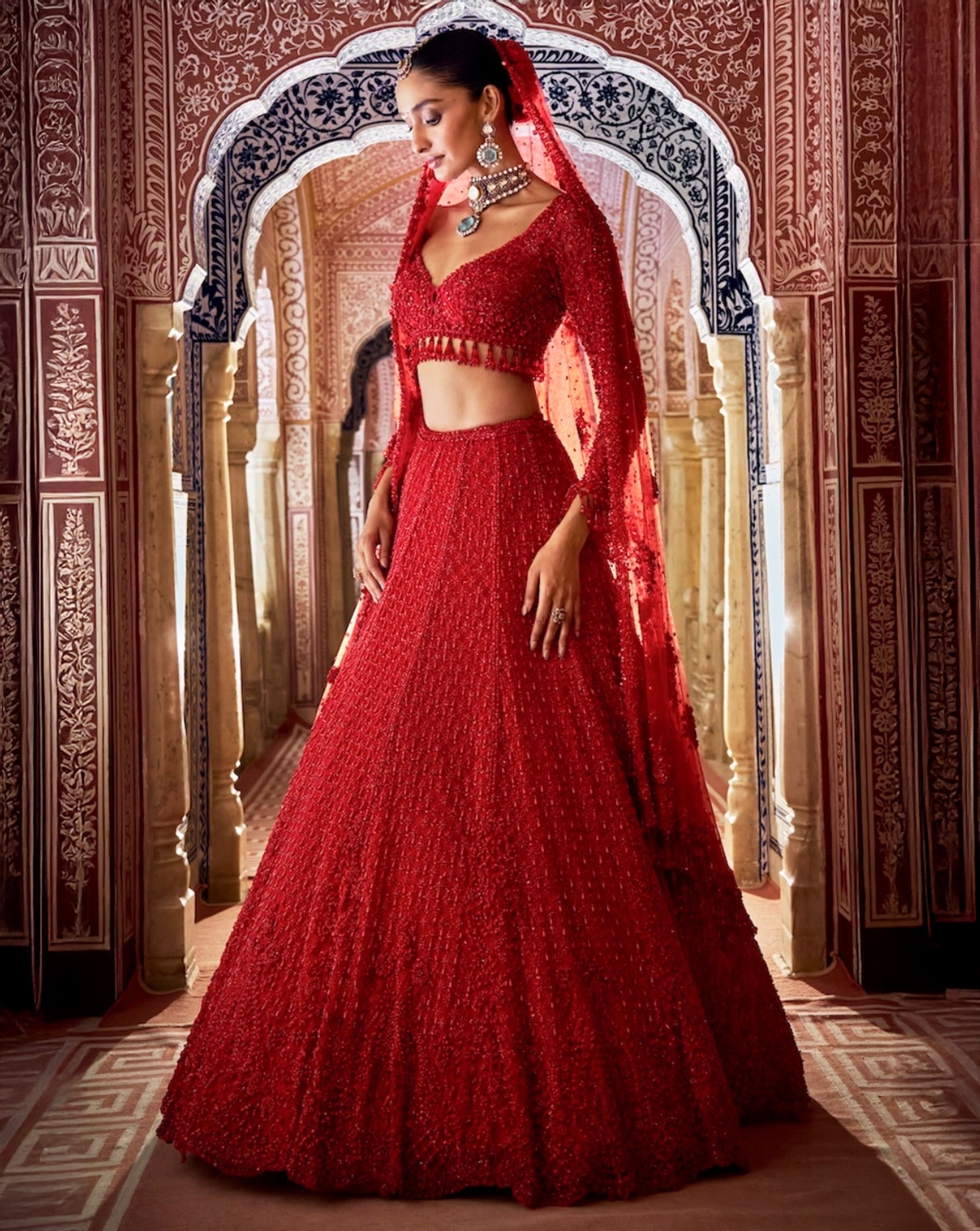 Red Cut Work Lehenga Set