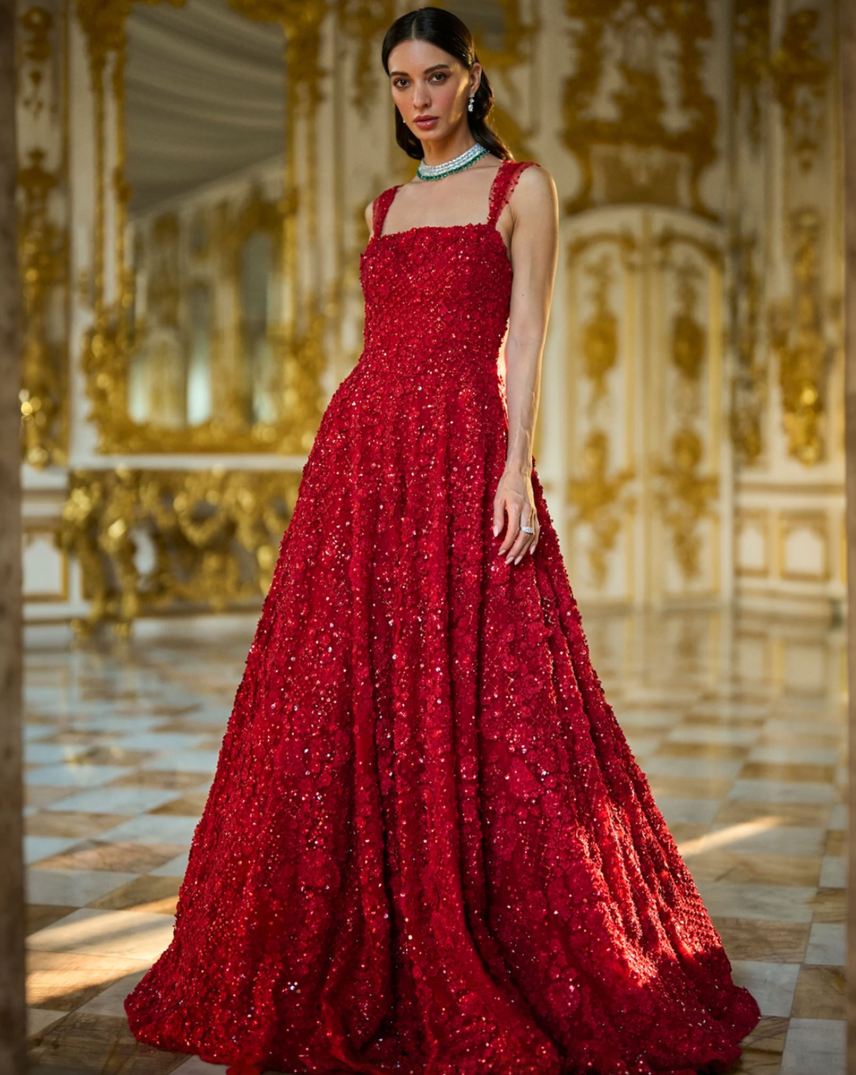Red Three-Dimensional Gown