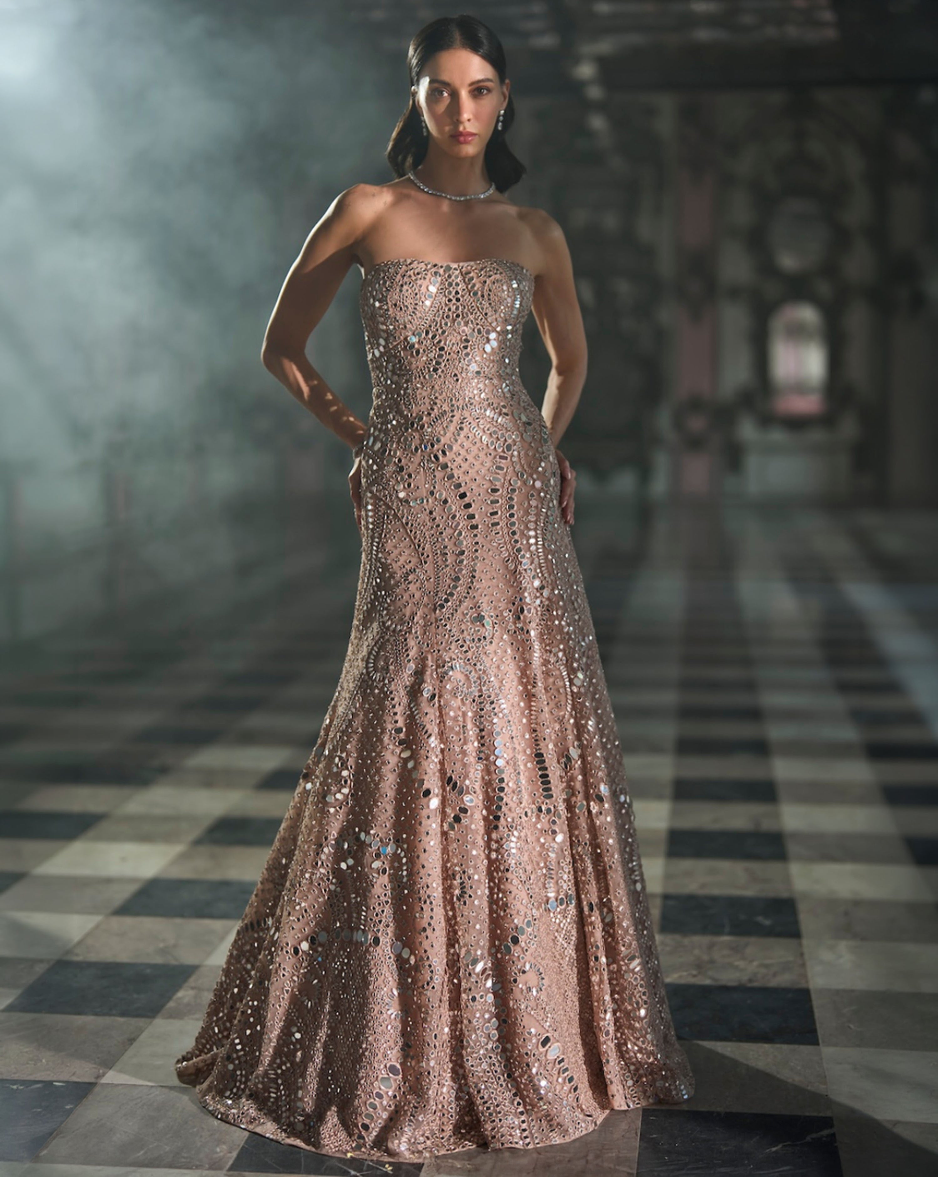 Rose Gold Mirror Work Gown
