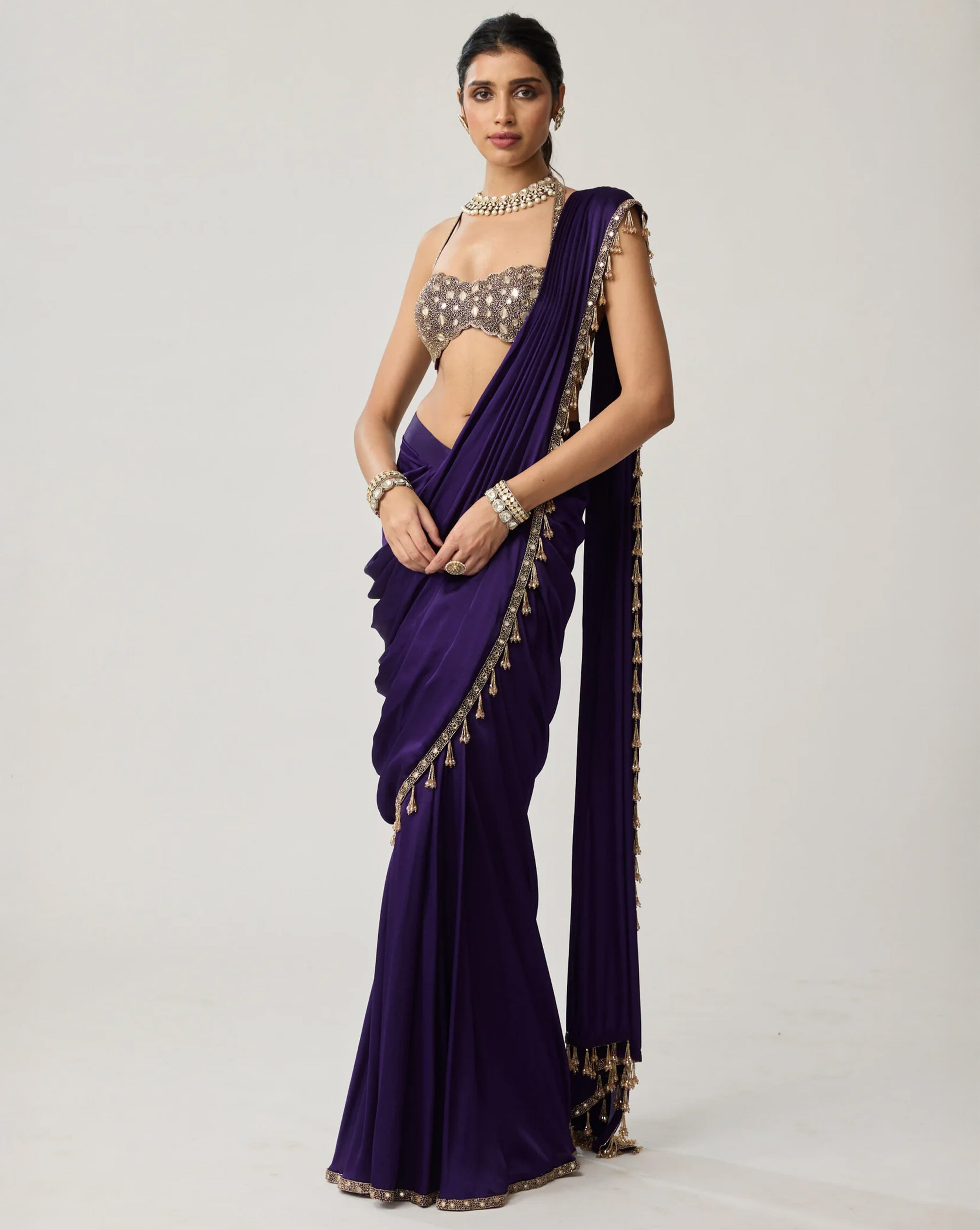 Royalty Purple Mirror Draped Saree Set