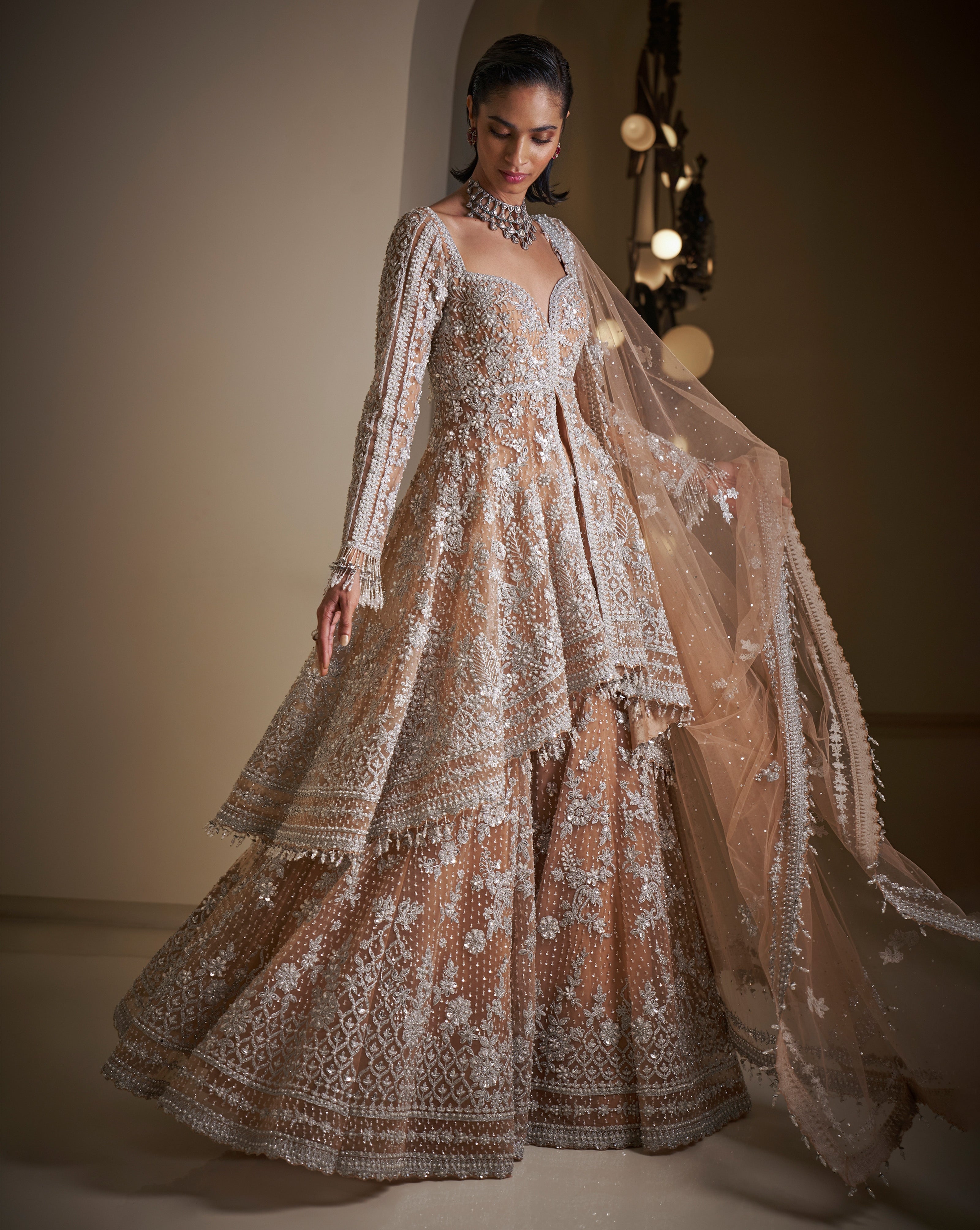 Vanilla Embroidered Jacket Sharara Set | Aprita Mehta – KYNAH