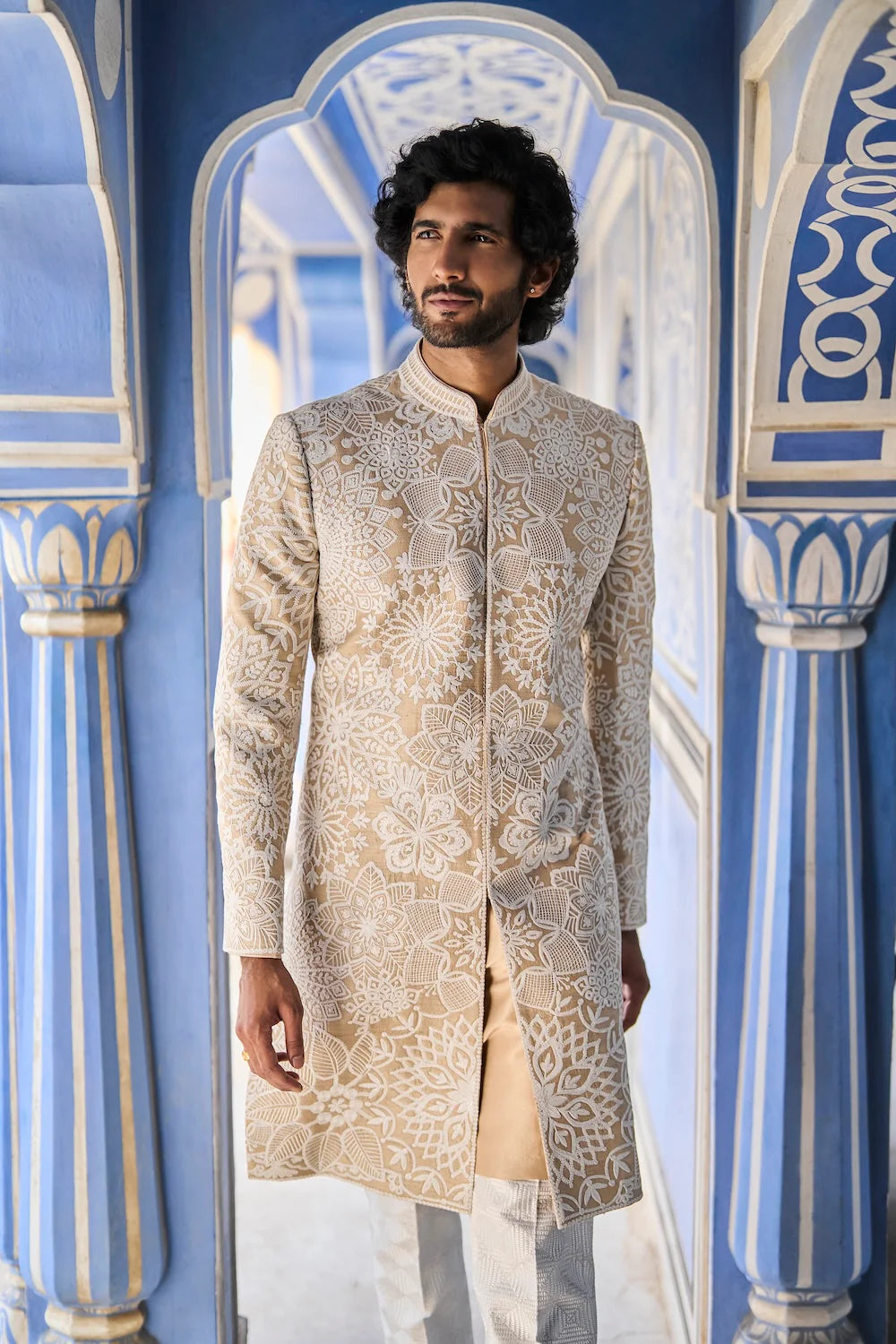 Nude Cream Sherwani Set