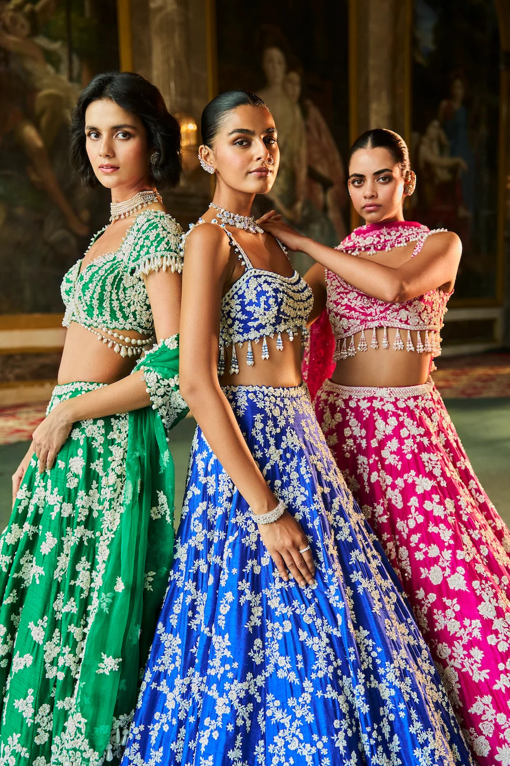 Green Thread Work Lehenga Set