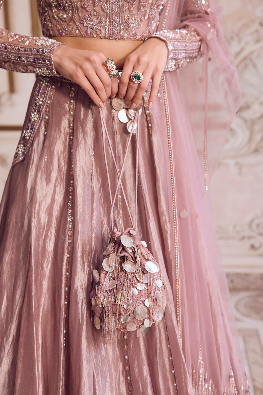 Champagne Rose Sequins Potli