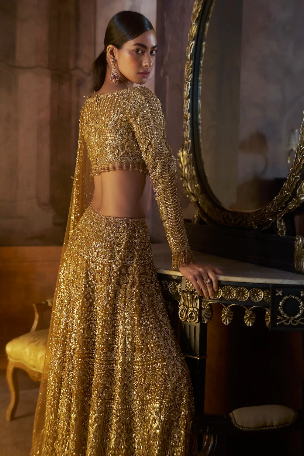 Gold Slit Skirt Set