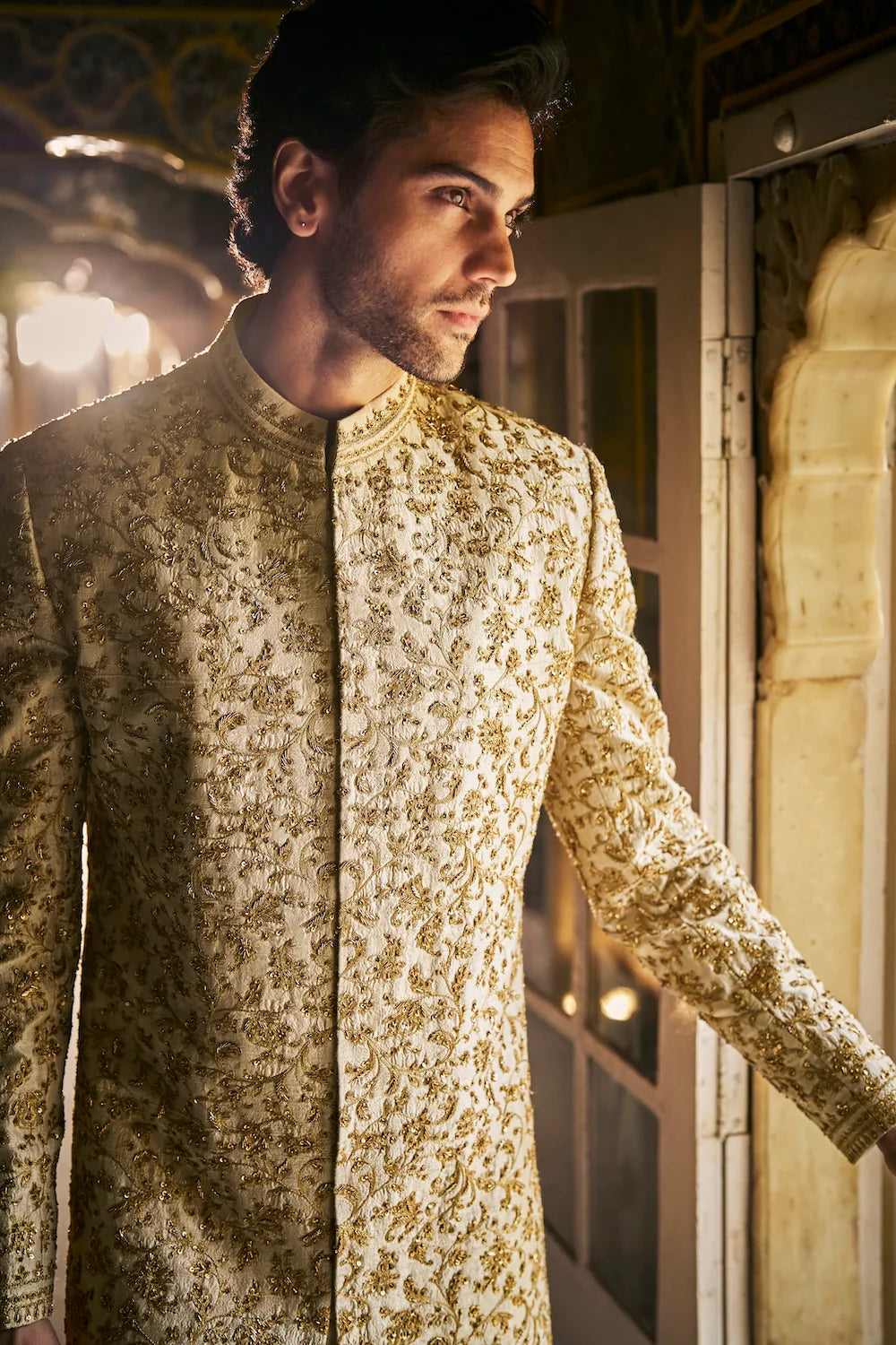 Beige Zardosi Sherwani Set