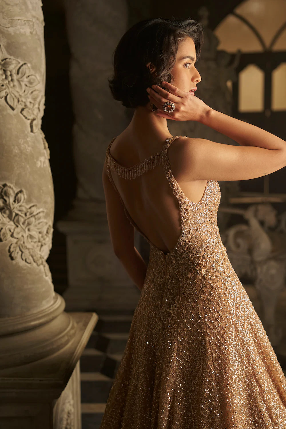 nude and sequin dress Elegant Satin Evening Gown 25.0 Hips Champagne Toast Sequin Dress, Nude