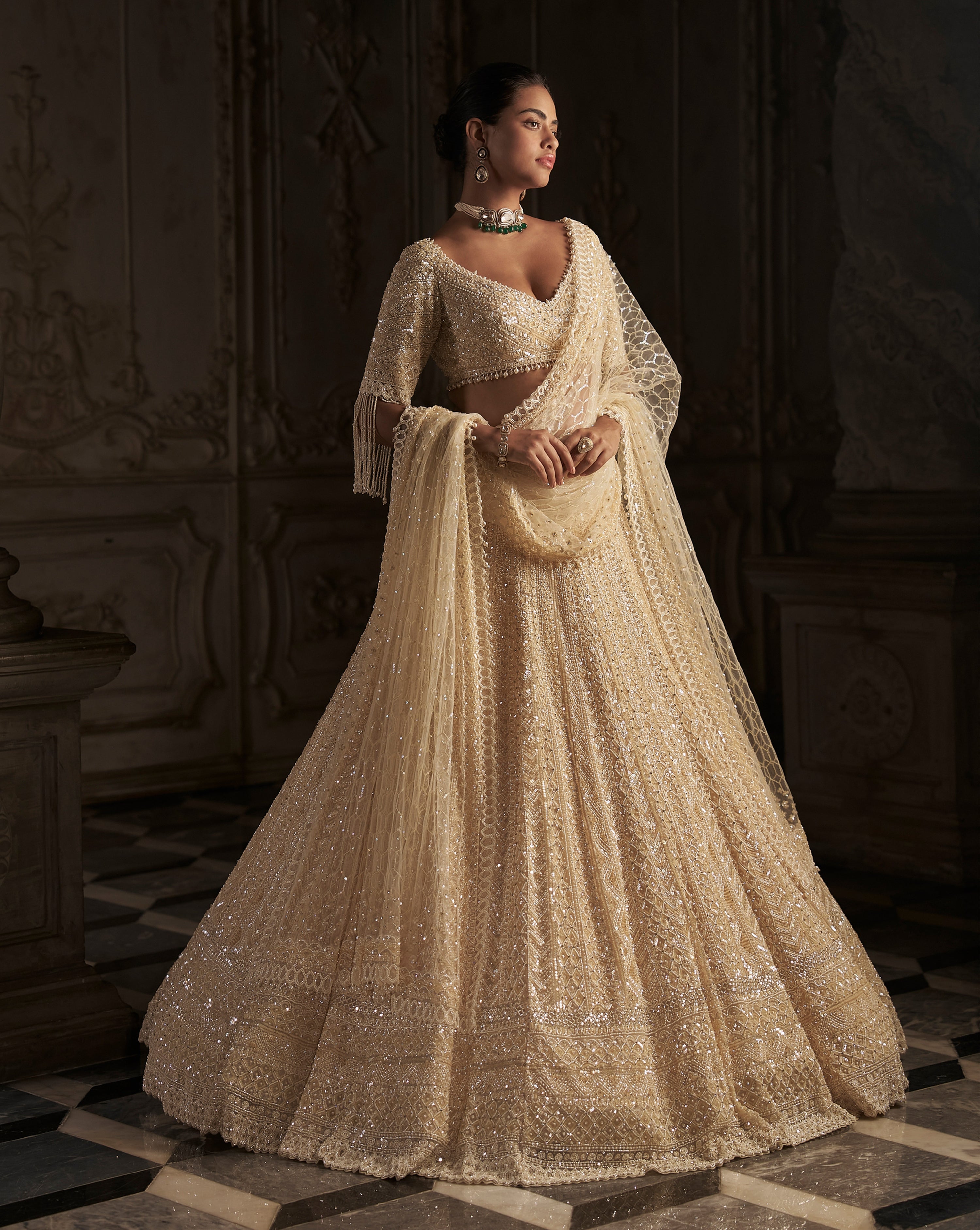 Cream Pearl Lehenga Set