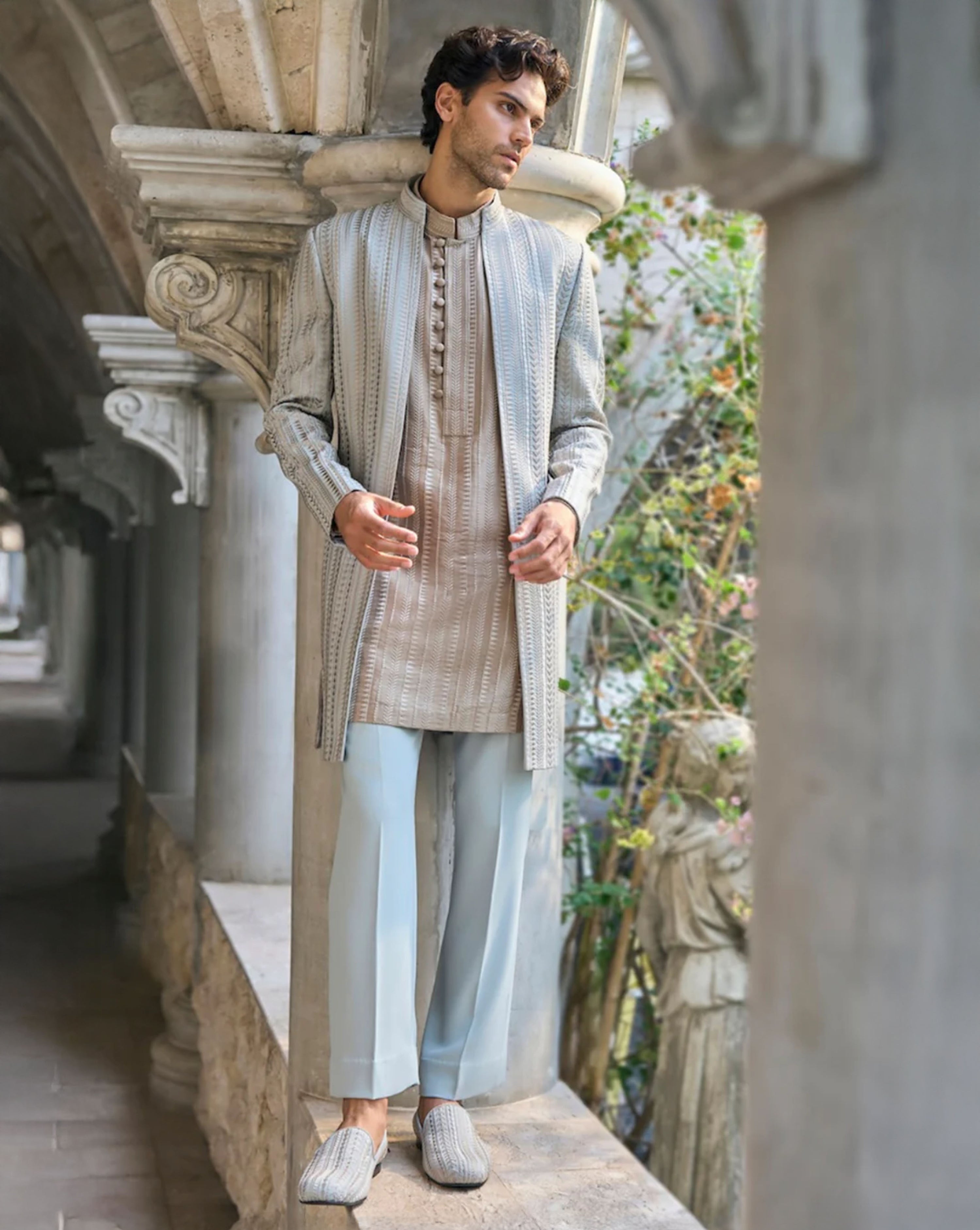 Sage Green Open Jacket Set Panache by Sharmeen Sage Green Open Jacket Set Panache by Sharmeen