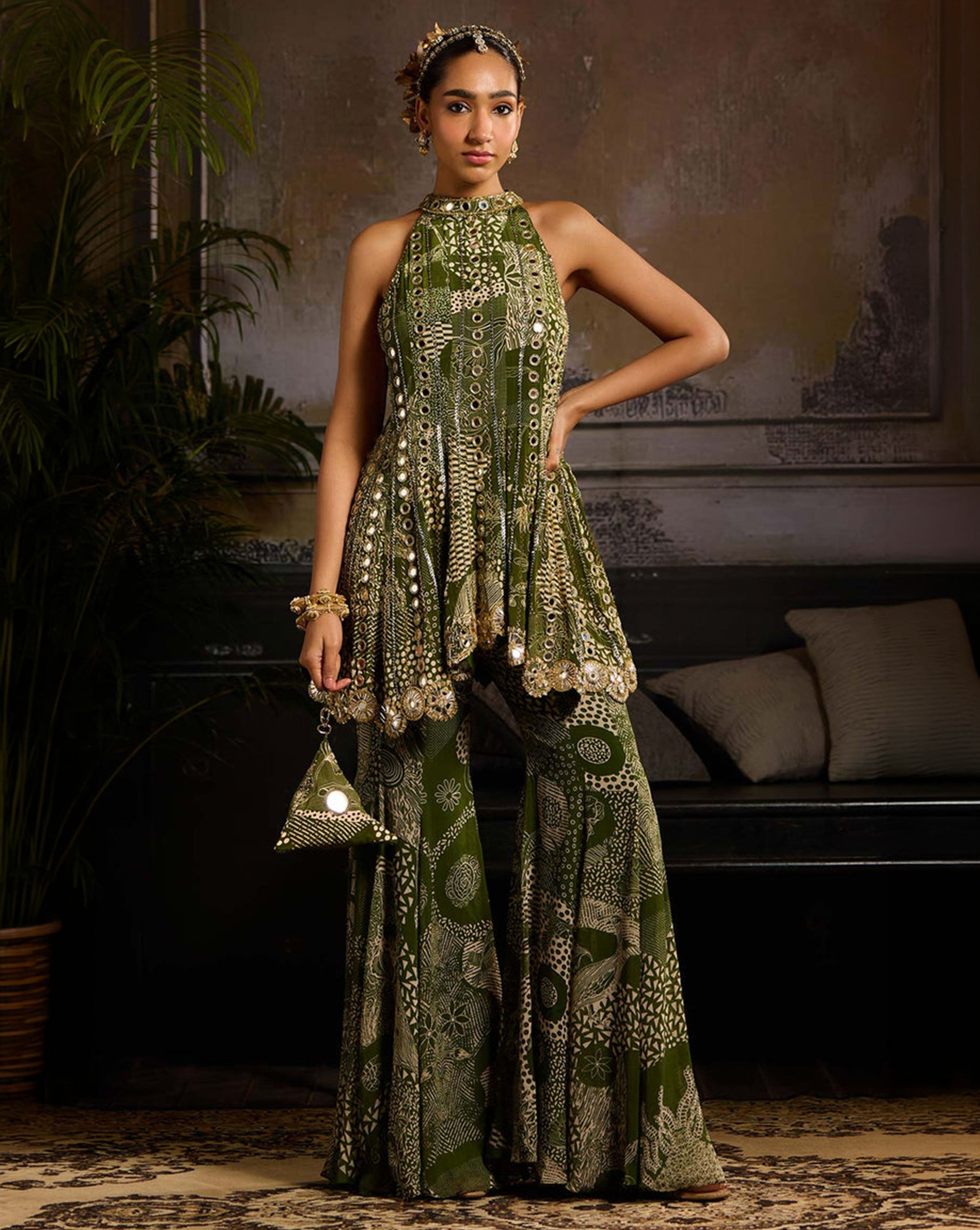Sage Green Print and Highlighted Peplum Set - Ready to Ship