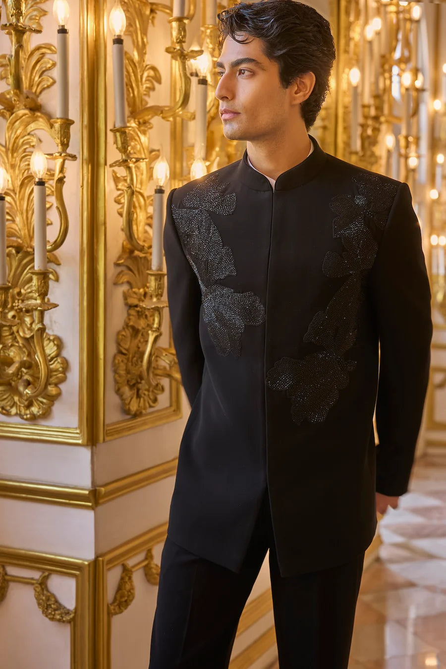 Black Embroidered Bandhgala Set